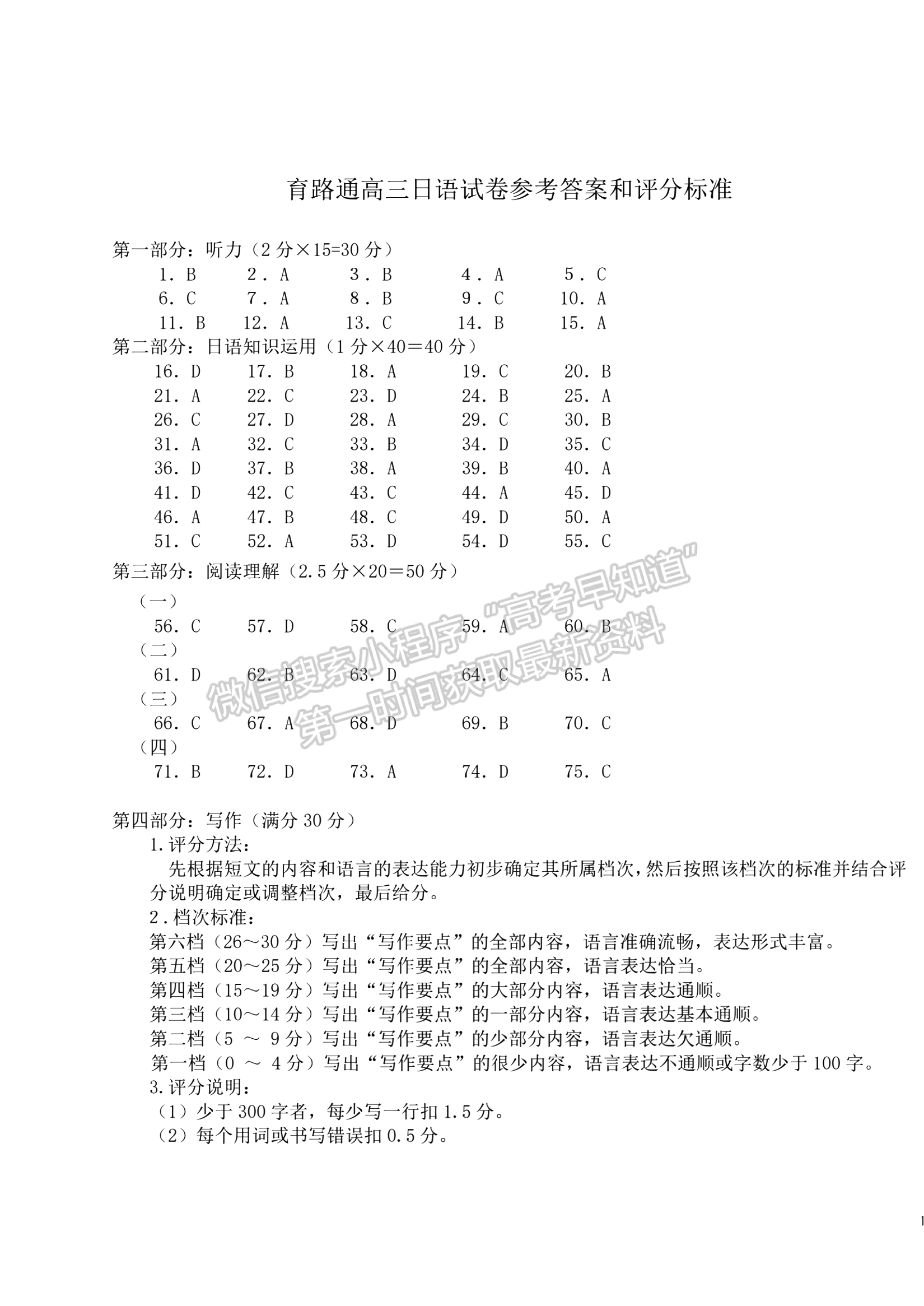 2023年湖北省高三4月調(diào)研模擬考日語試卷及參考答案