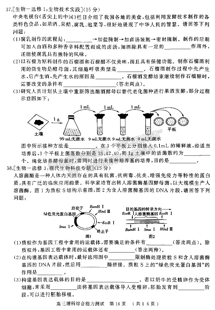 2023河南五地市高三下學(xué)期第二次聯(lián)考理綜試題及參考答案