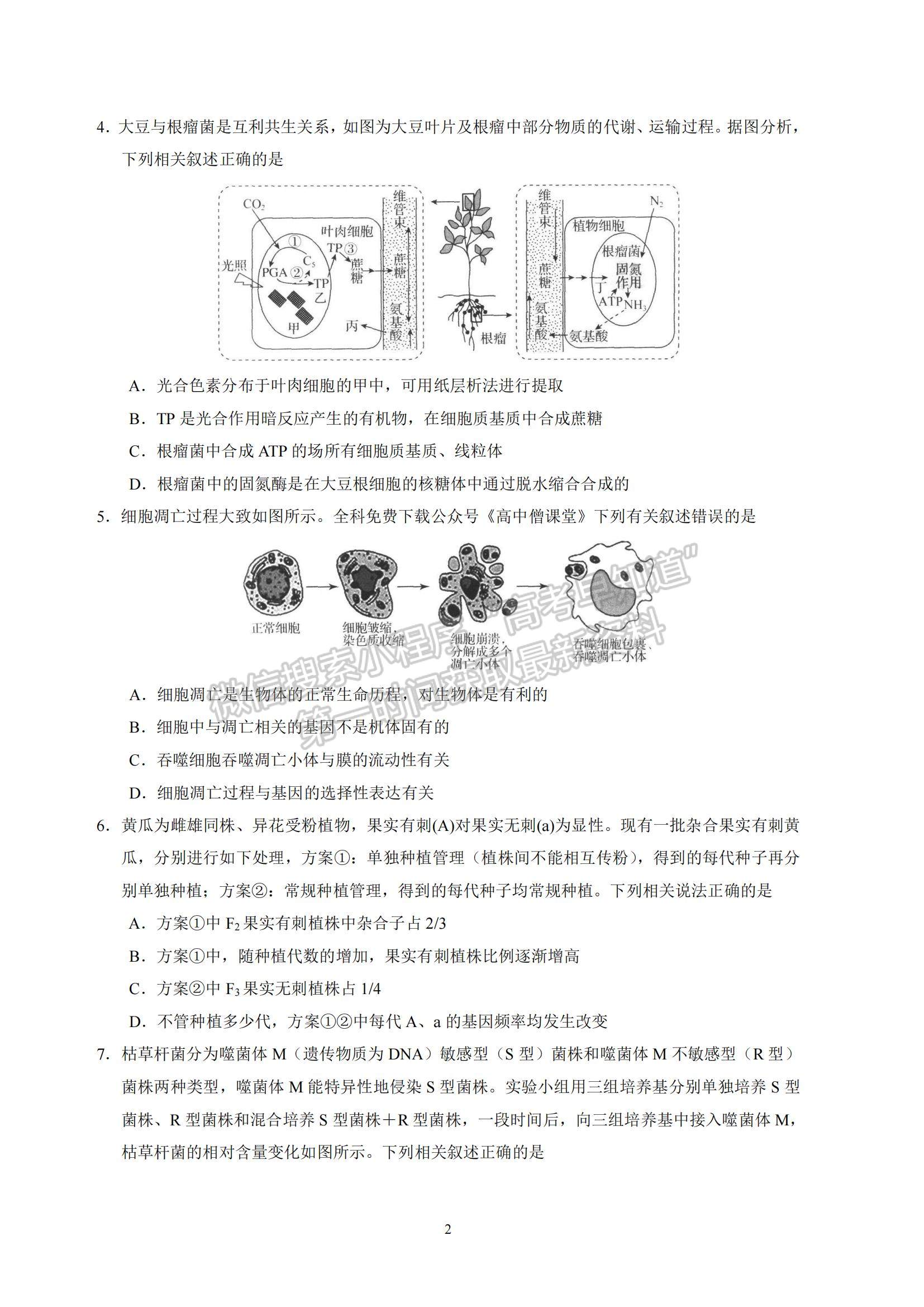 2023河北省衡水中學(xué)高三上學(xué)期四調(diào)考試生物試題及參考答案