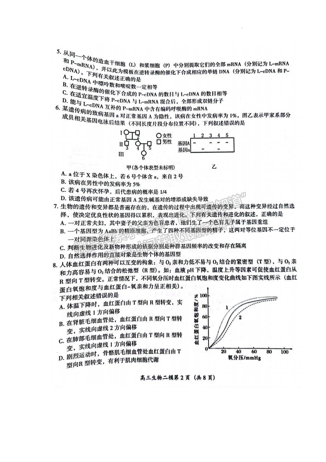 2023年湖南懷化市上期高三二模仿真考試生物試卷及參考答案