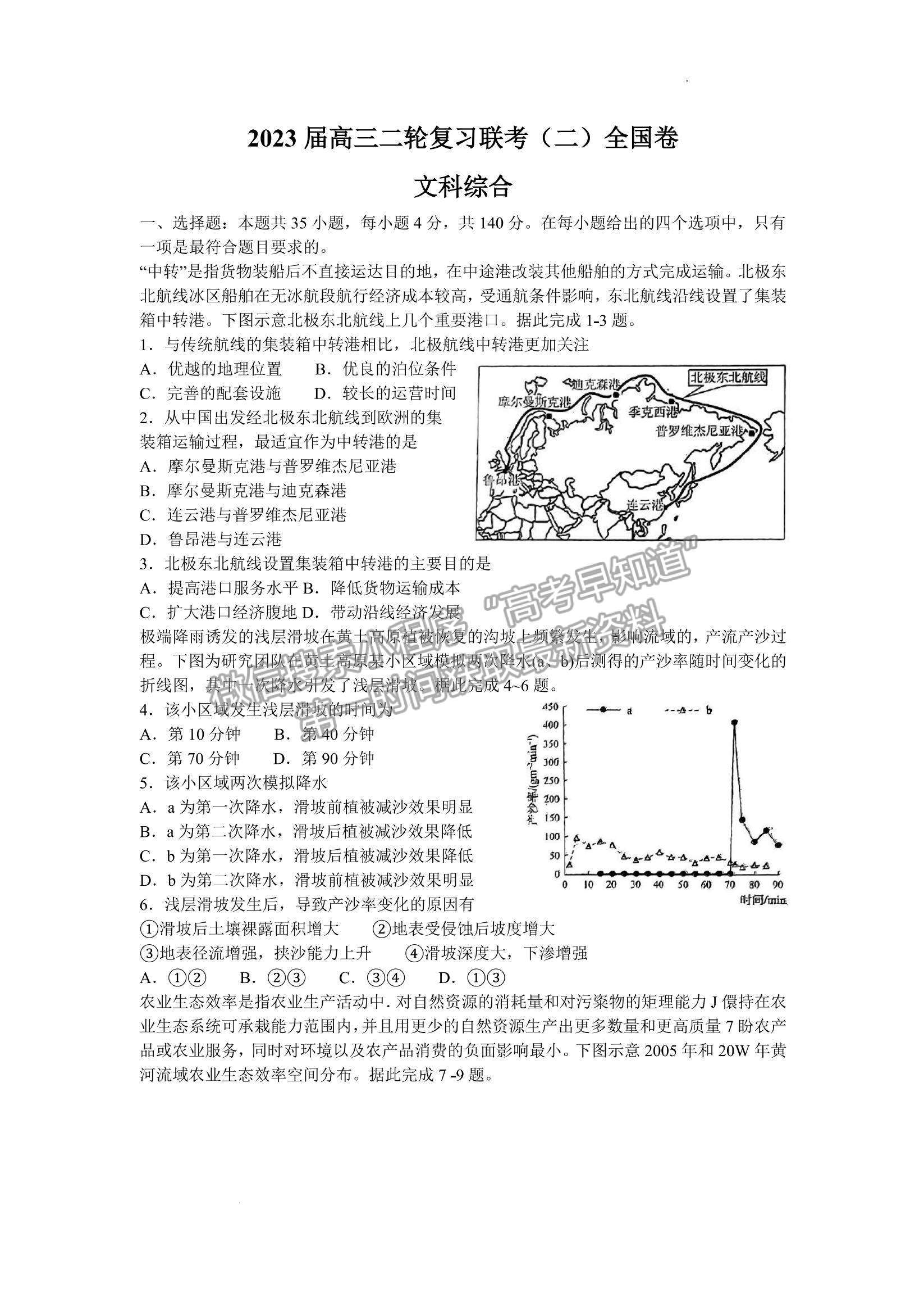 百師聯(lián)盟2023屆高三二輪復習聯(lián)考二文綜