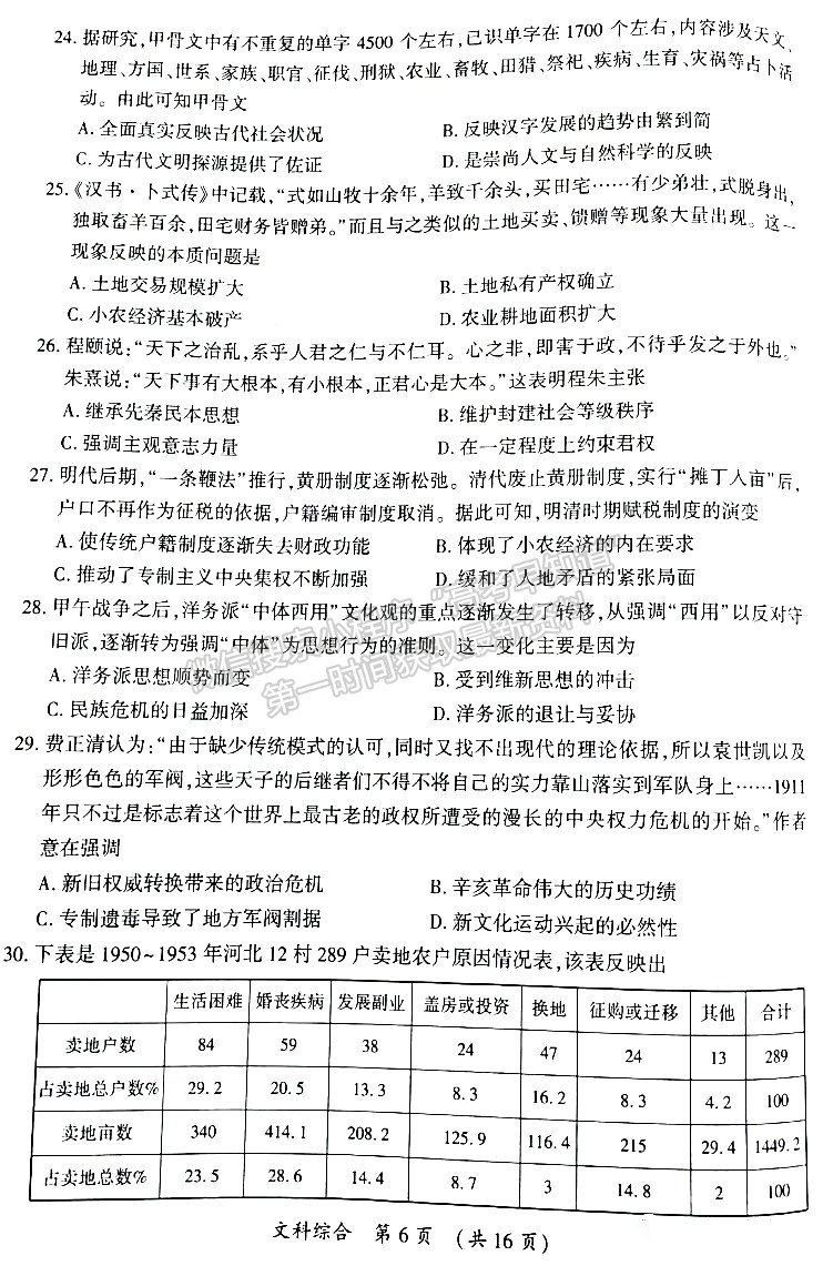  開封市2023屆高三年級第三次模擬考試文綜試題及參考答案