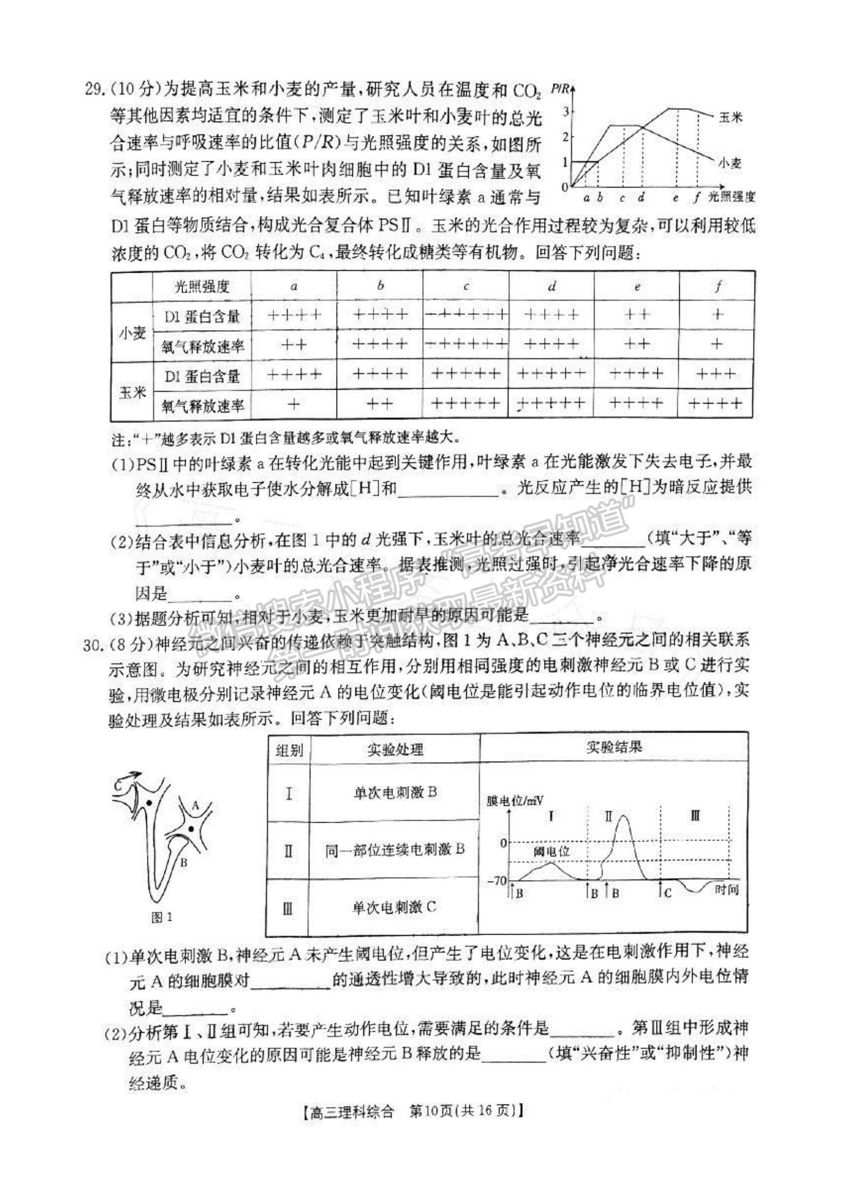 2023江西高三4月联考（23-399C）理综