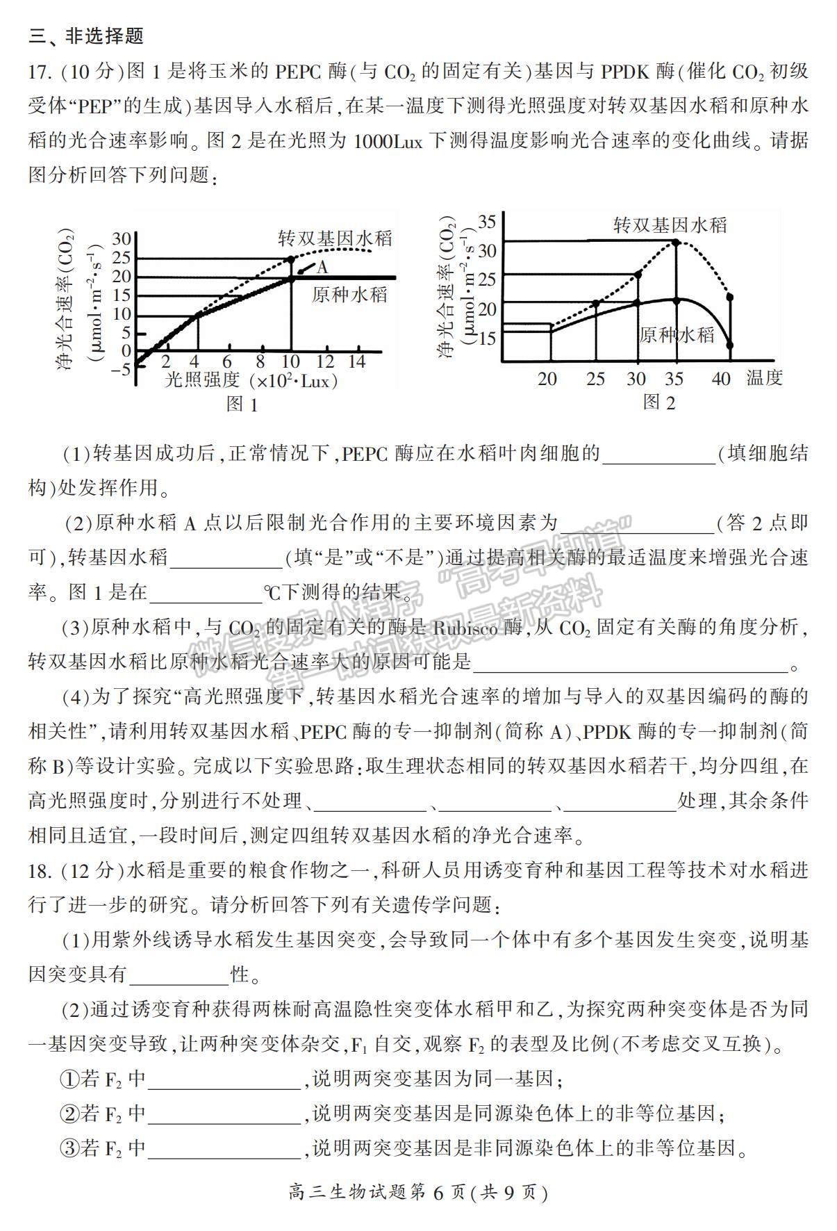 2023湖南省郴州市高三下學(xué)期第三次教學(xué)質(zhì)量監(jiān)測生物試題及參考答案