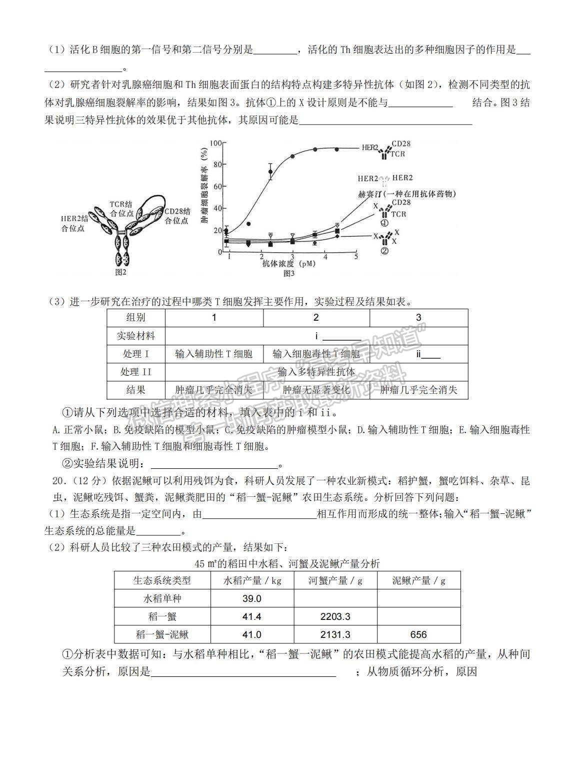 2023屆長(zhǎng)郡中學(xué)模擬試卷(一)生物試卷及參考答案