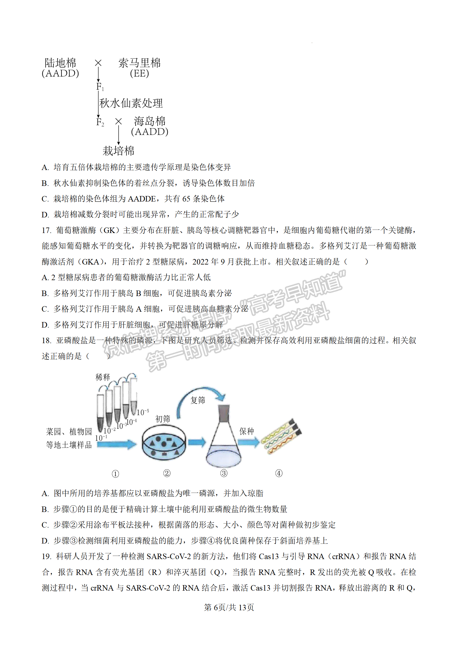 2023屆江蘇高三4月決勝新高考大聯(lián)考生物試題及參考答案