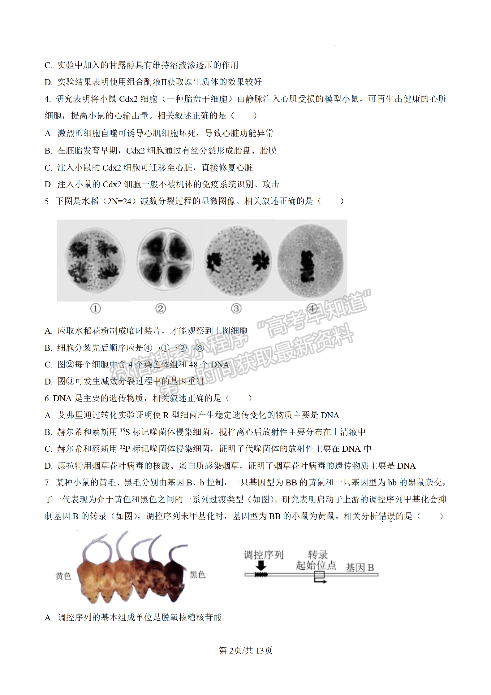 2023屆江蘇高三4月決勝新高考大聯(lián)考生物試題及參考答案