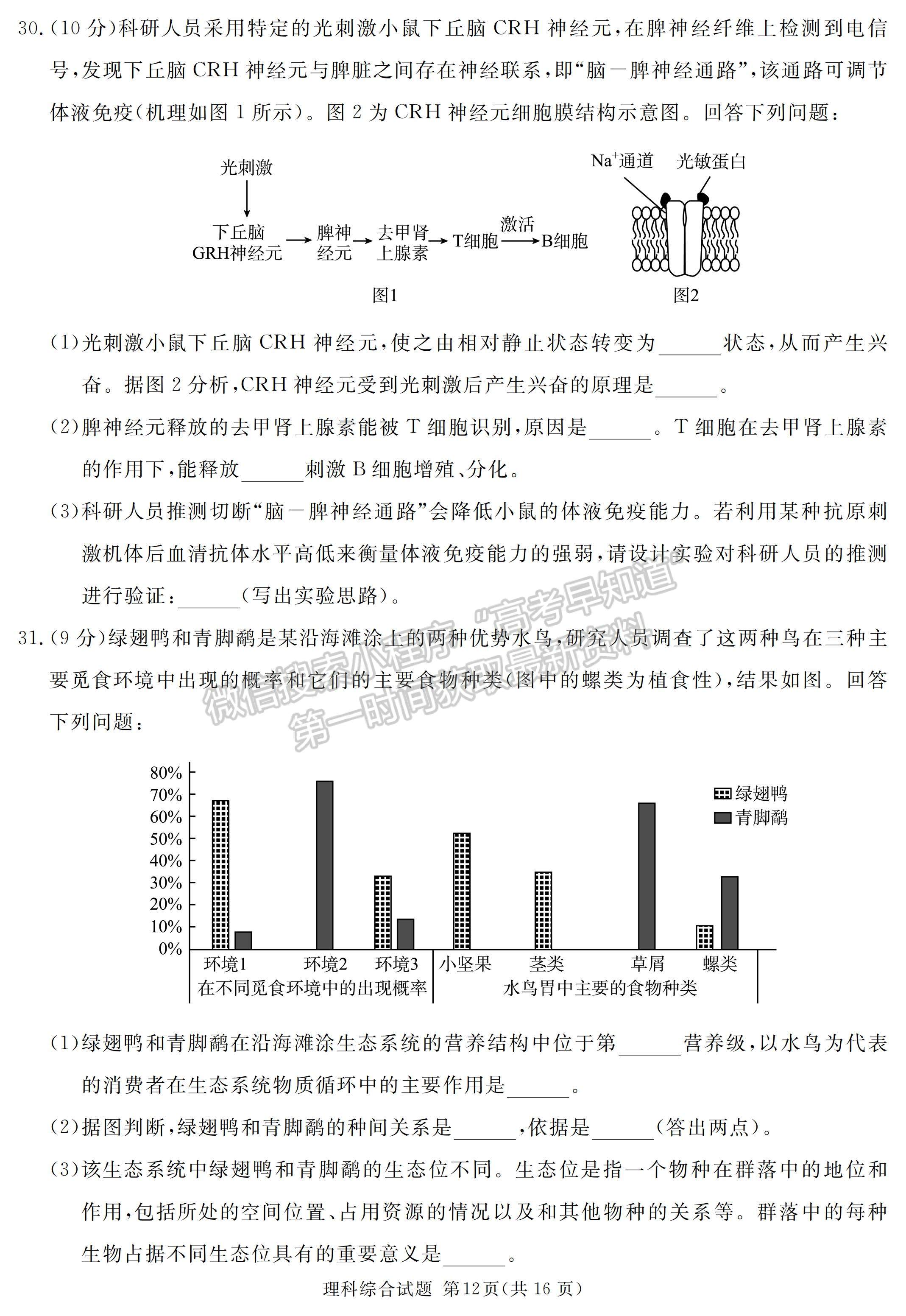 2023四川省泸州/乐山/眉山/雅安三诊考试理科综合试题及答案