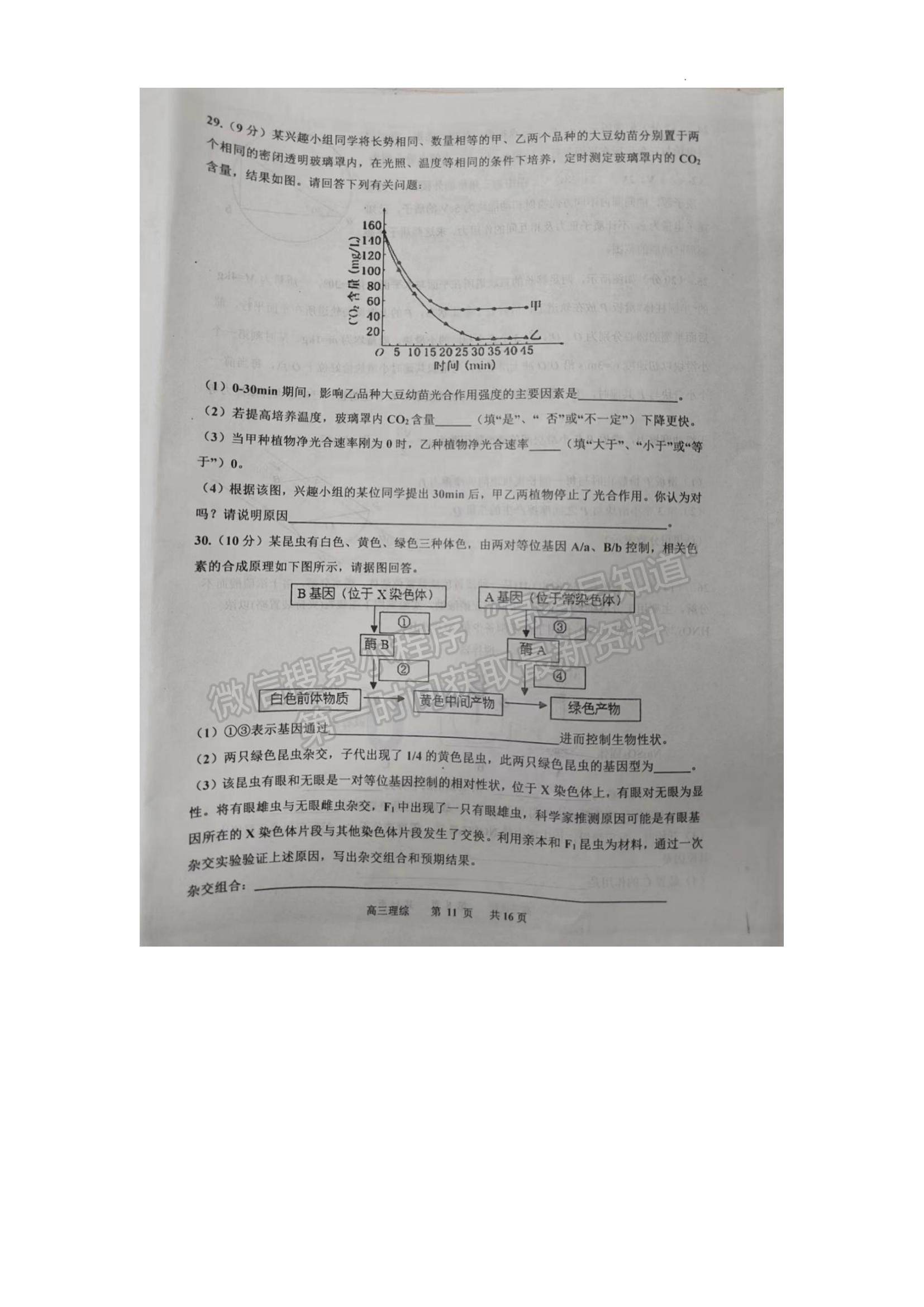 2023江西省景德鎮(zhèn)二模理綜試題及參考答案