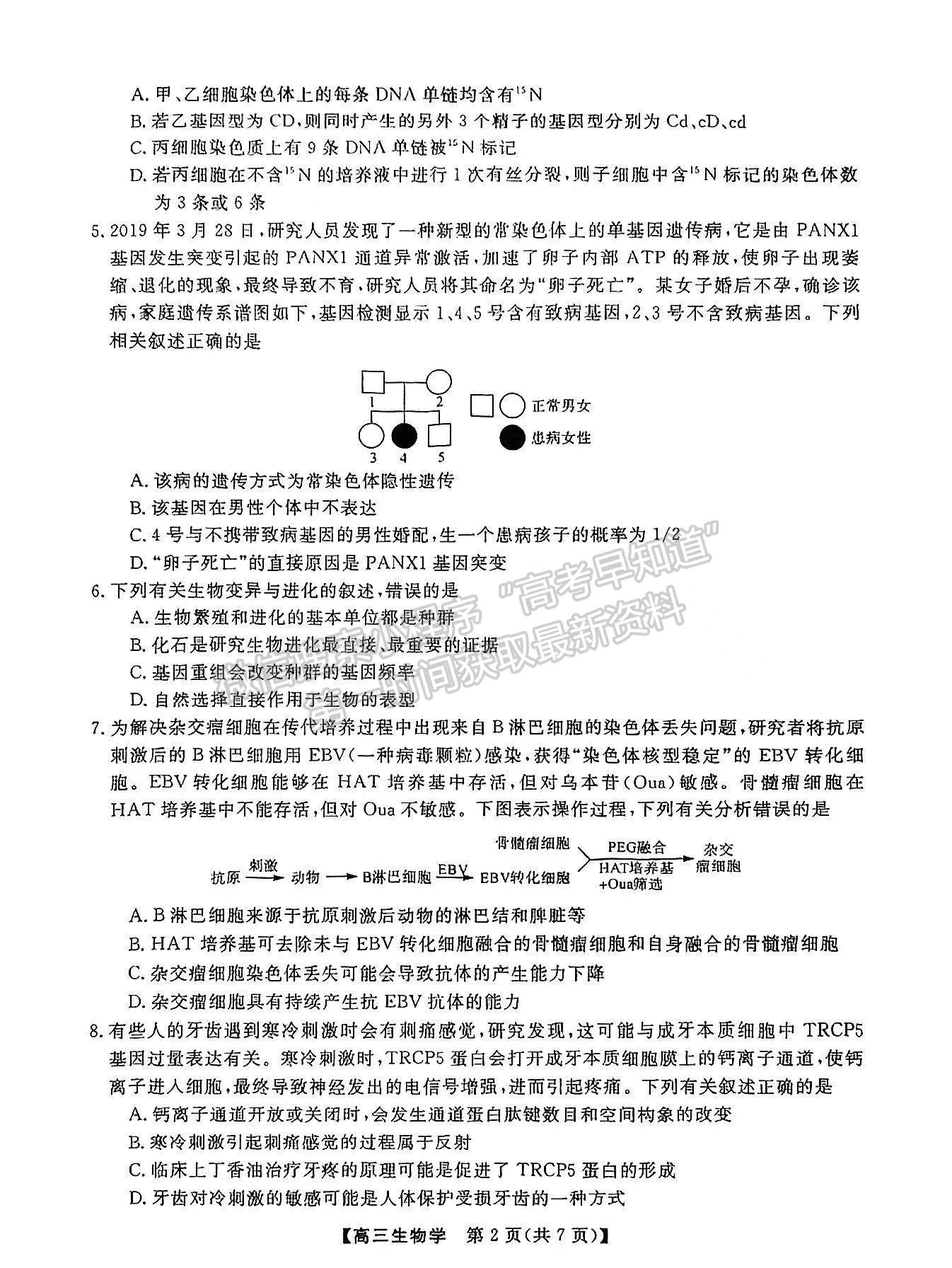 2023屆湘潭第四次模擬考試生物試卷及參考答案