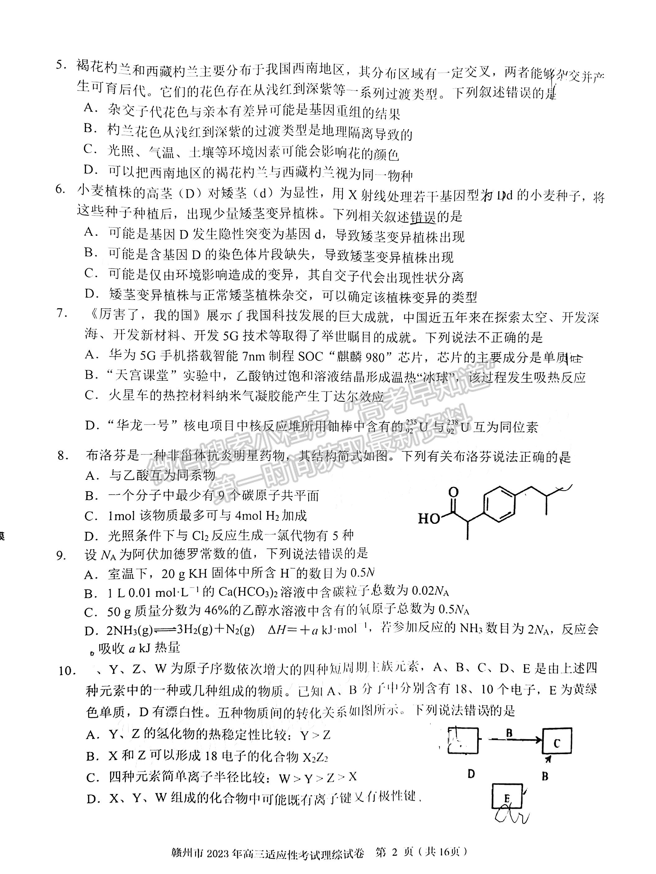 2023赣州二模理综