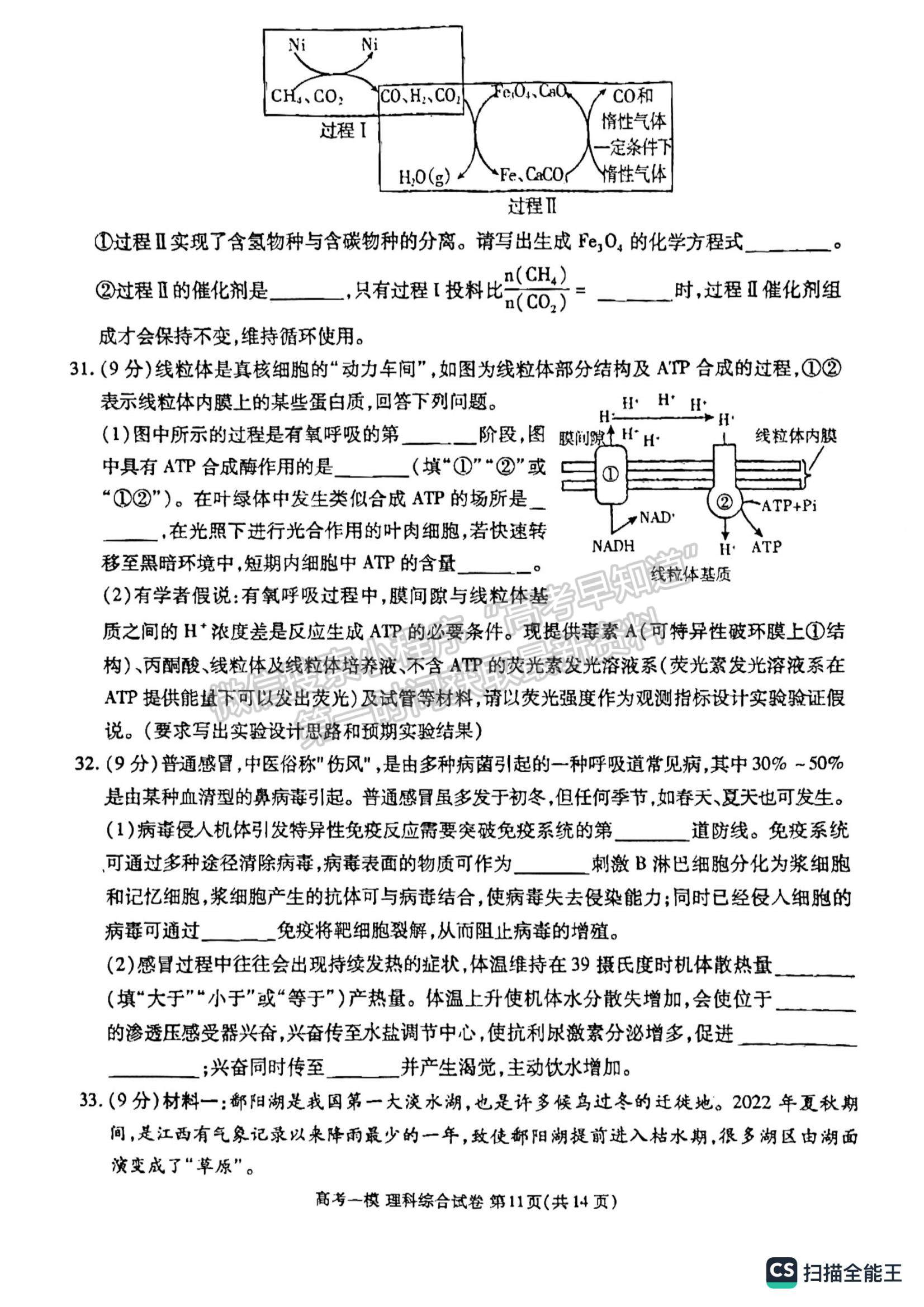 2023江西省九江一模理综试题及参考答案