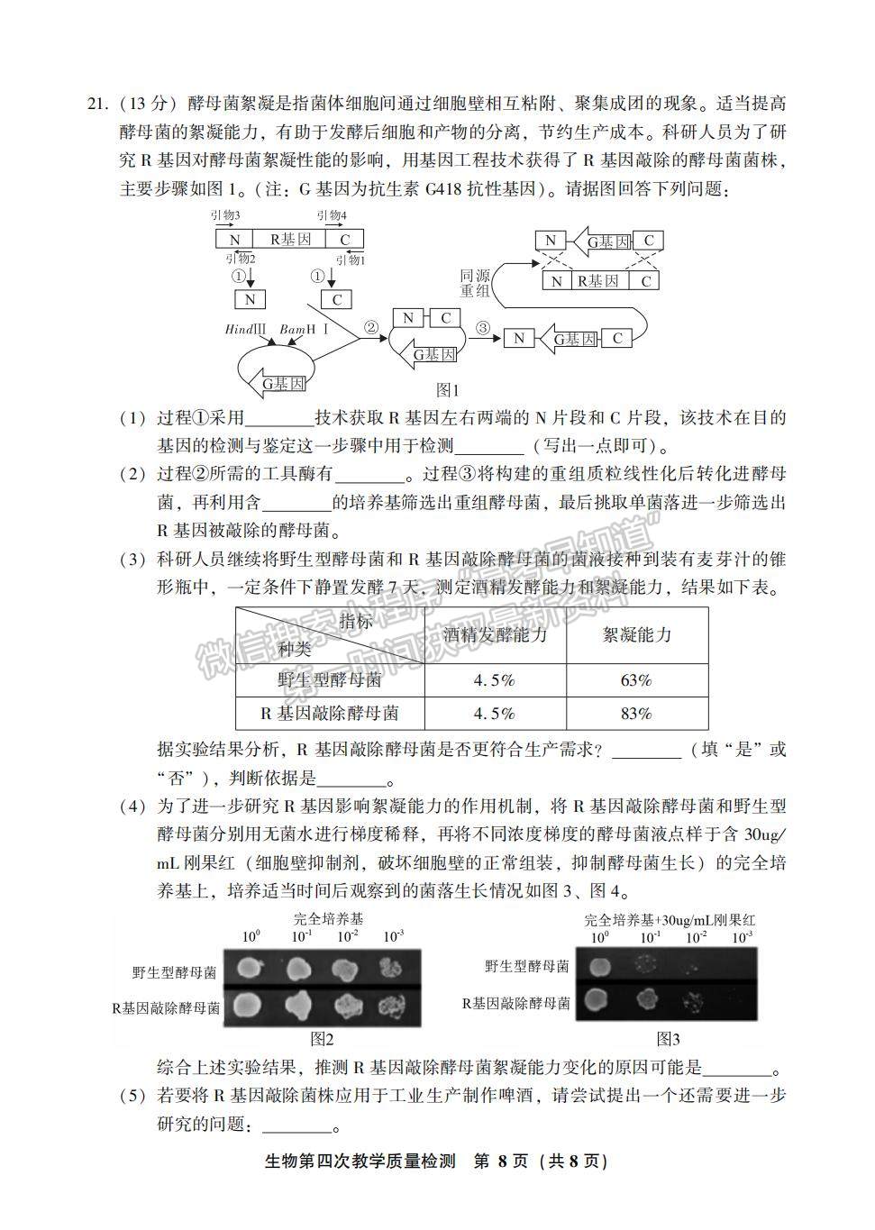 2023漳州四檢生物試題及參考答案