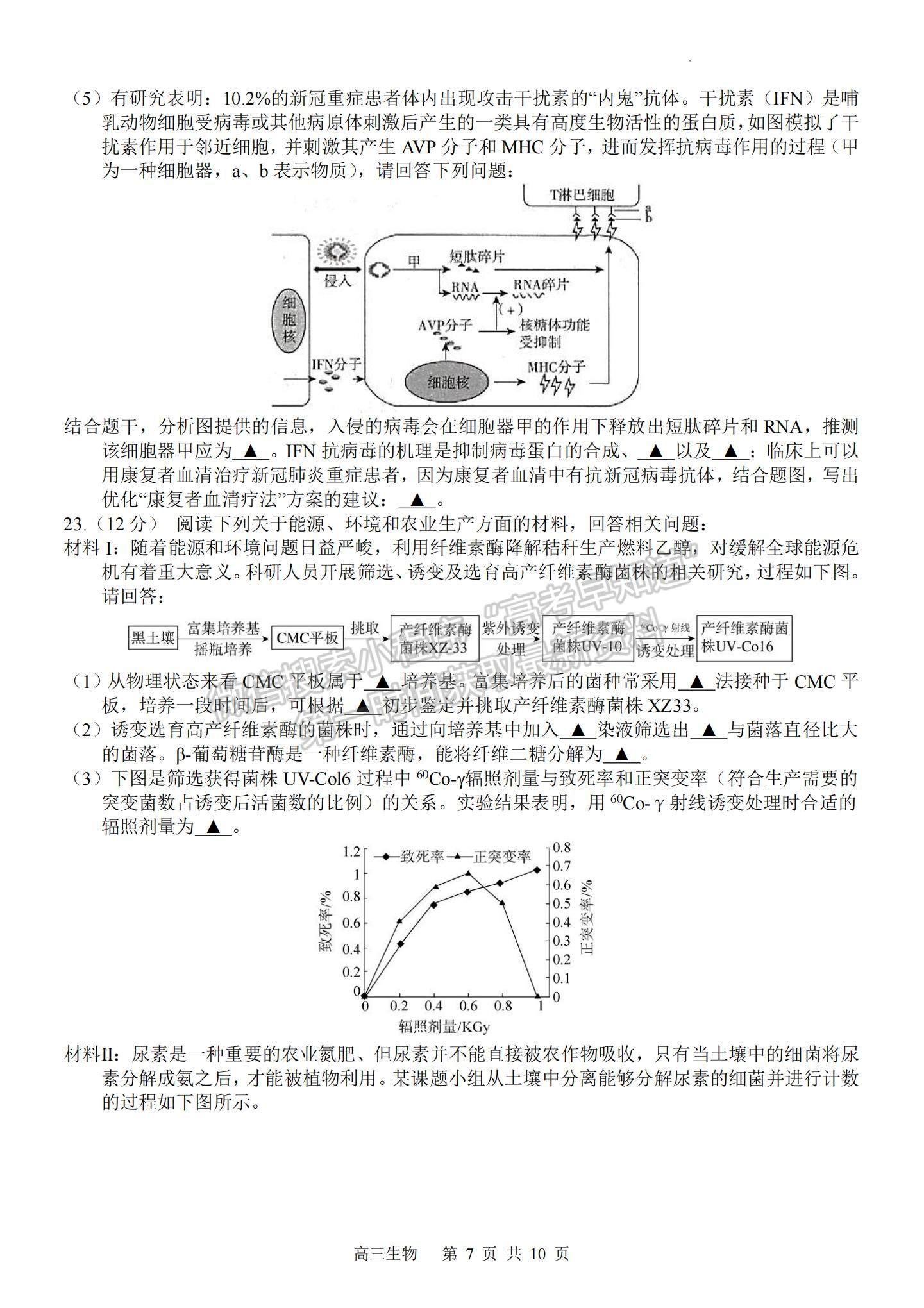 2023江蘇省揚州中學(xué)高三下學(xué)期3月月考生物試題及參考答案