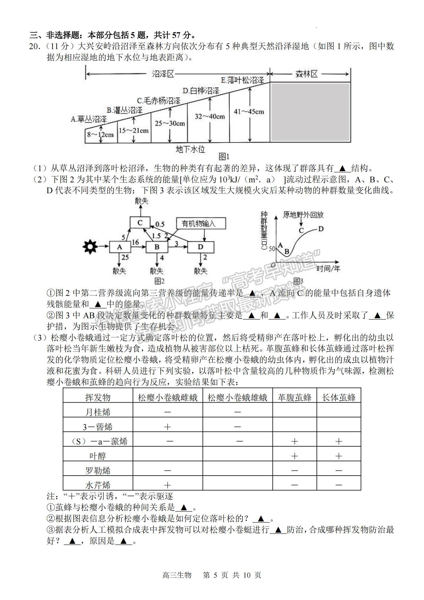 2023江蘇省揚州中學(xué)高三下學(xué)期3月月考生物試題及參考答案