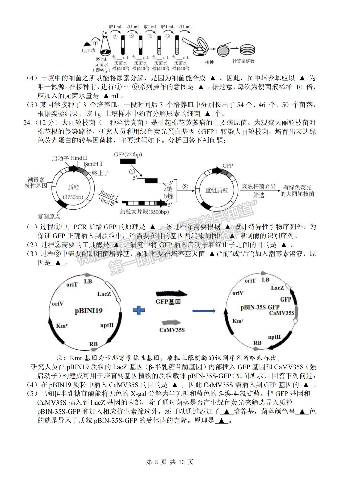 2023江蘇省揚州中學(xué)高三下學(xué)期3月月考生物試題及參考答案