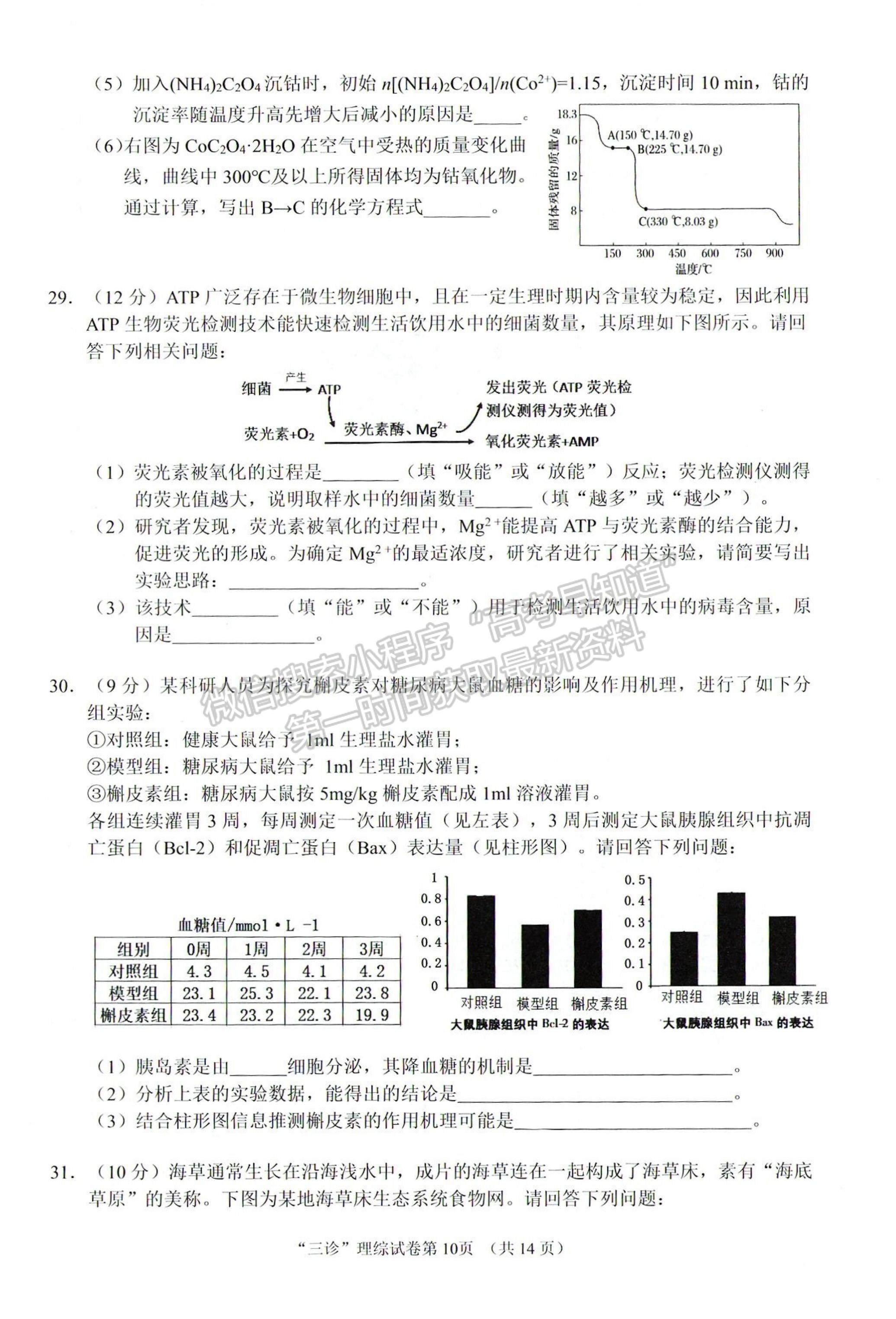 2023四川省南充市高2023屆高考適應(yīng)性考試（三診）理科綜合試題及答案