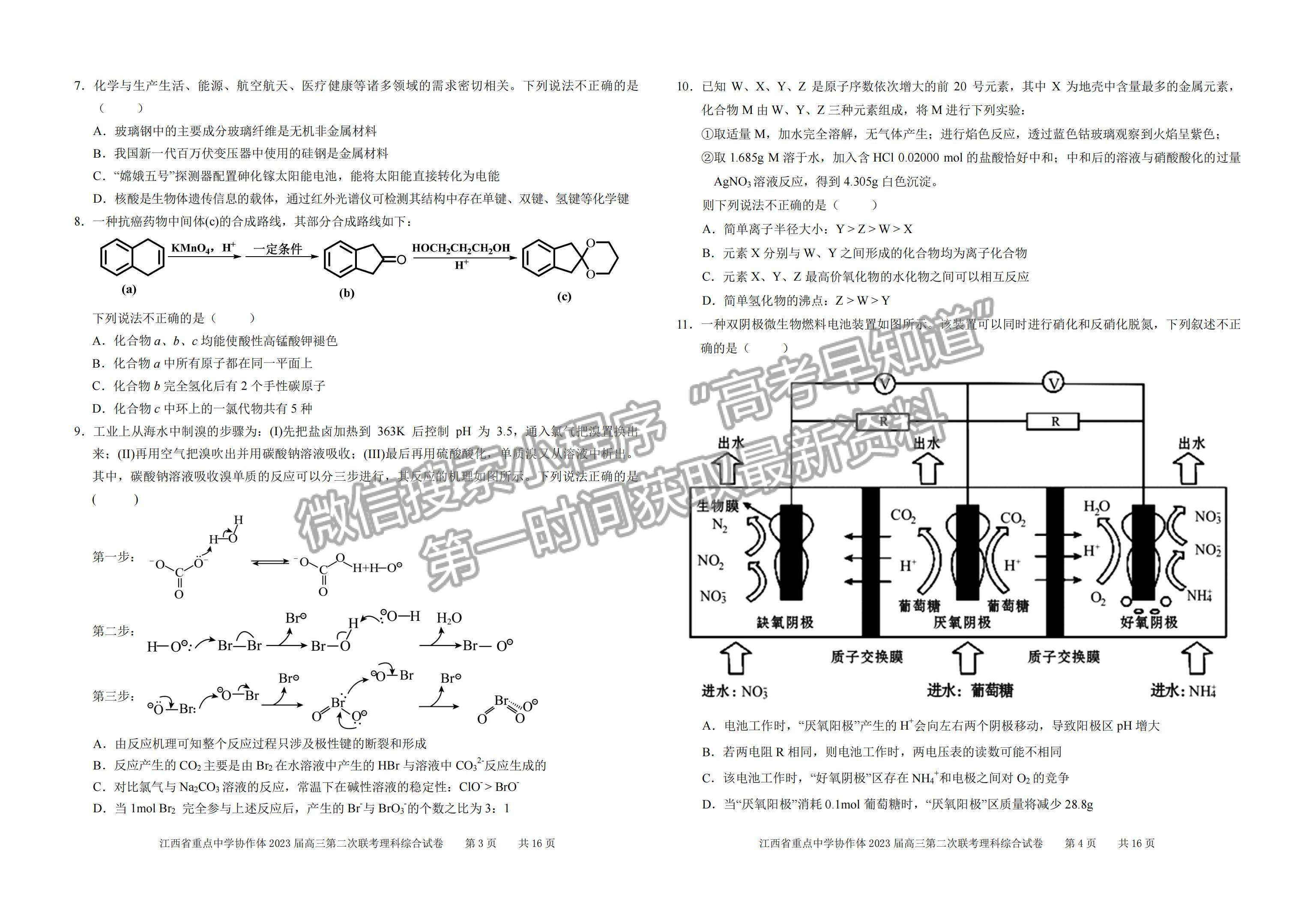 2023江西省重點中學(xué)協(xié)作體高三第二次聯(lián)考理綜