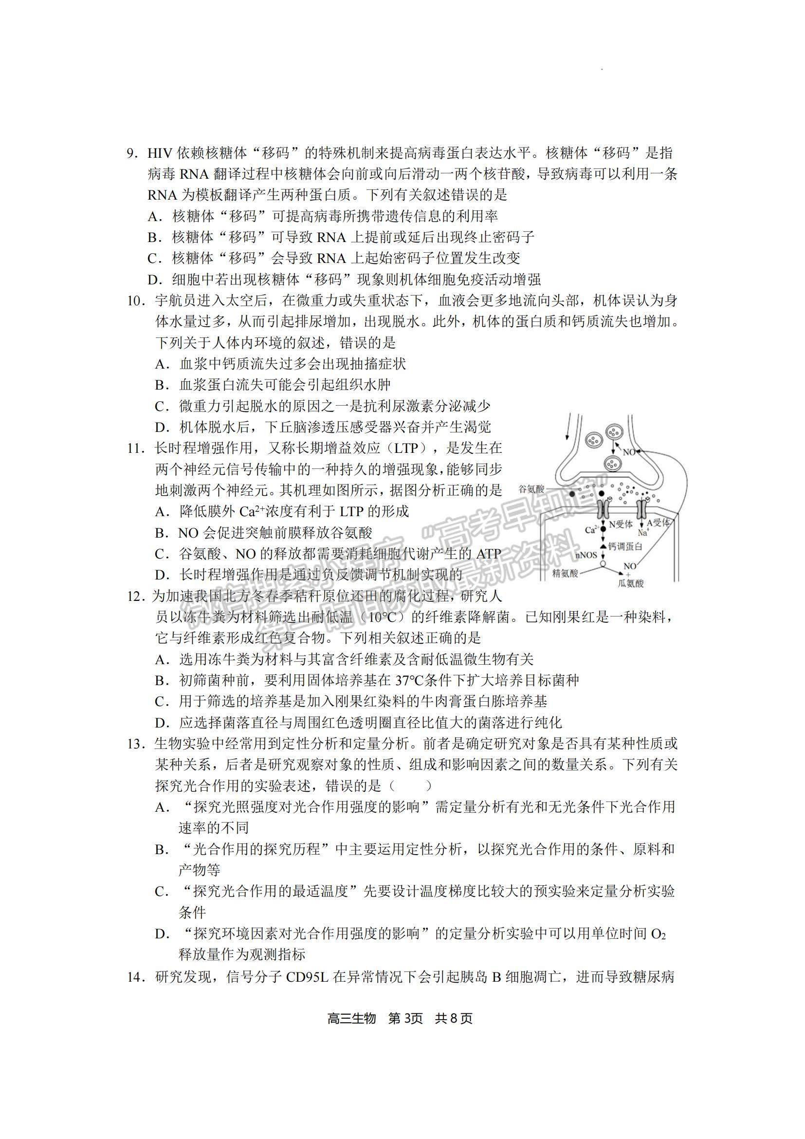 2023福建省寧德市五校教學聯(lián)合體高三3月質檢生物試題及參考答案