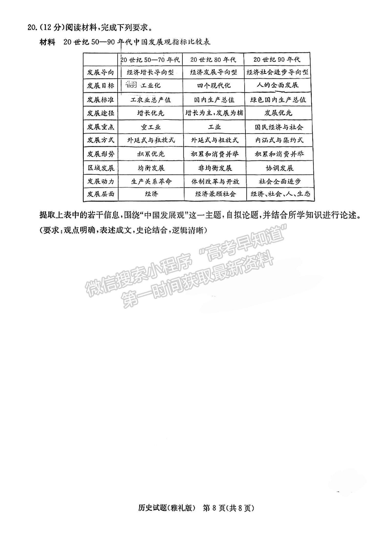 2023湖南省長沙市雅禮中學(xué)高三下學(xué)期月考試卷（七）歷史試題及參考答案