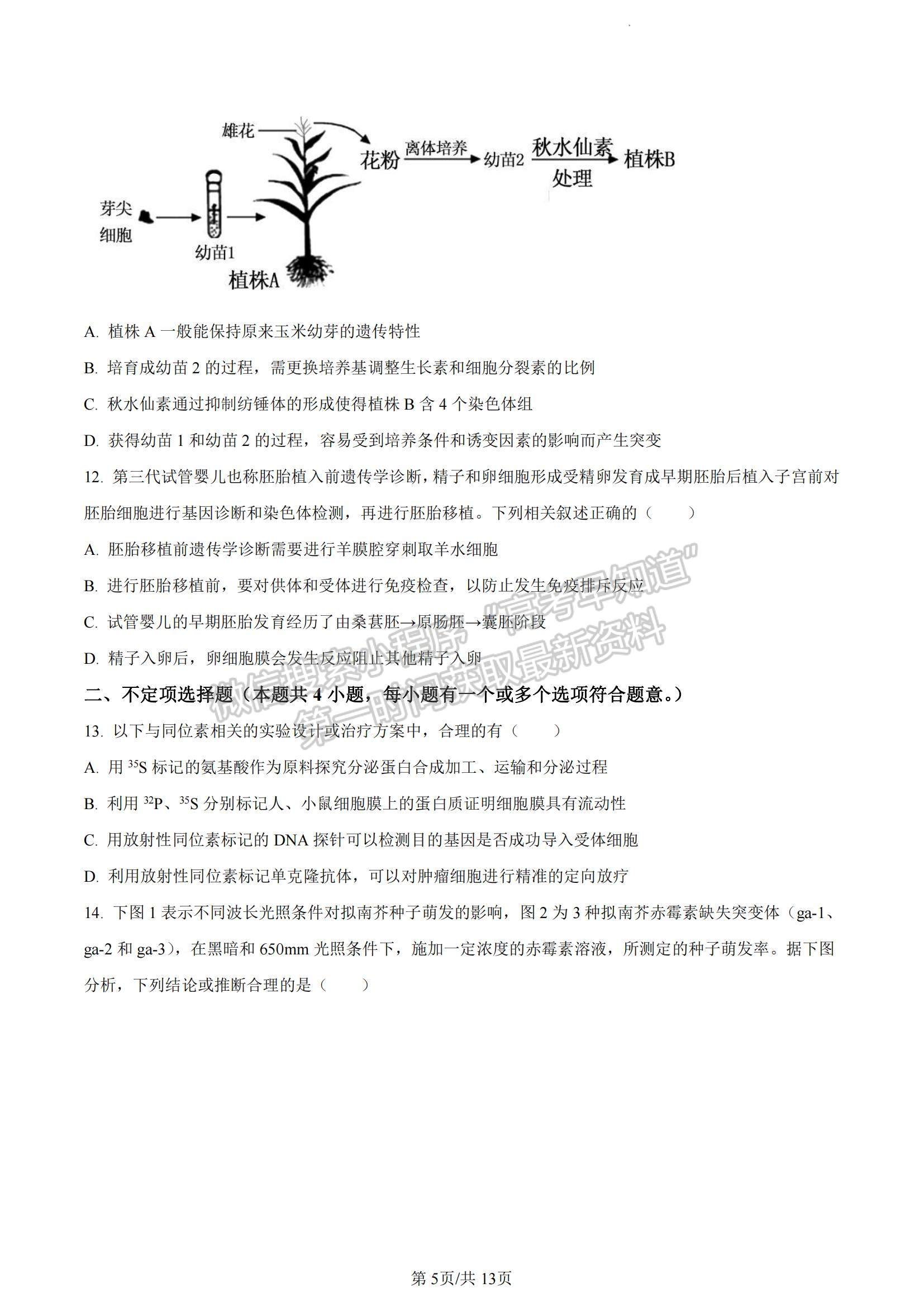 2023湖南省長沙市雅禮中學高三下學期月考試卷（七）生物試題及參考答案