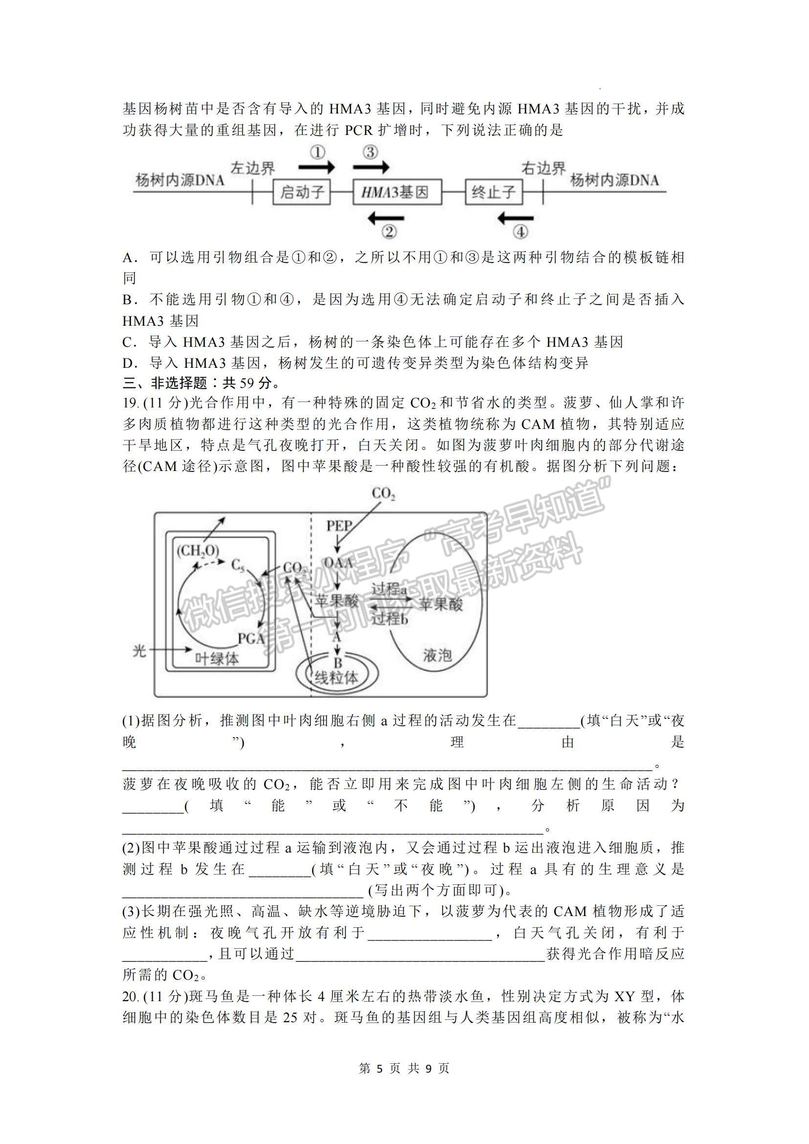 2023河北省部分學(xué)校高三下學(xué)期二模聯(lián)考生物試題及參考答案