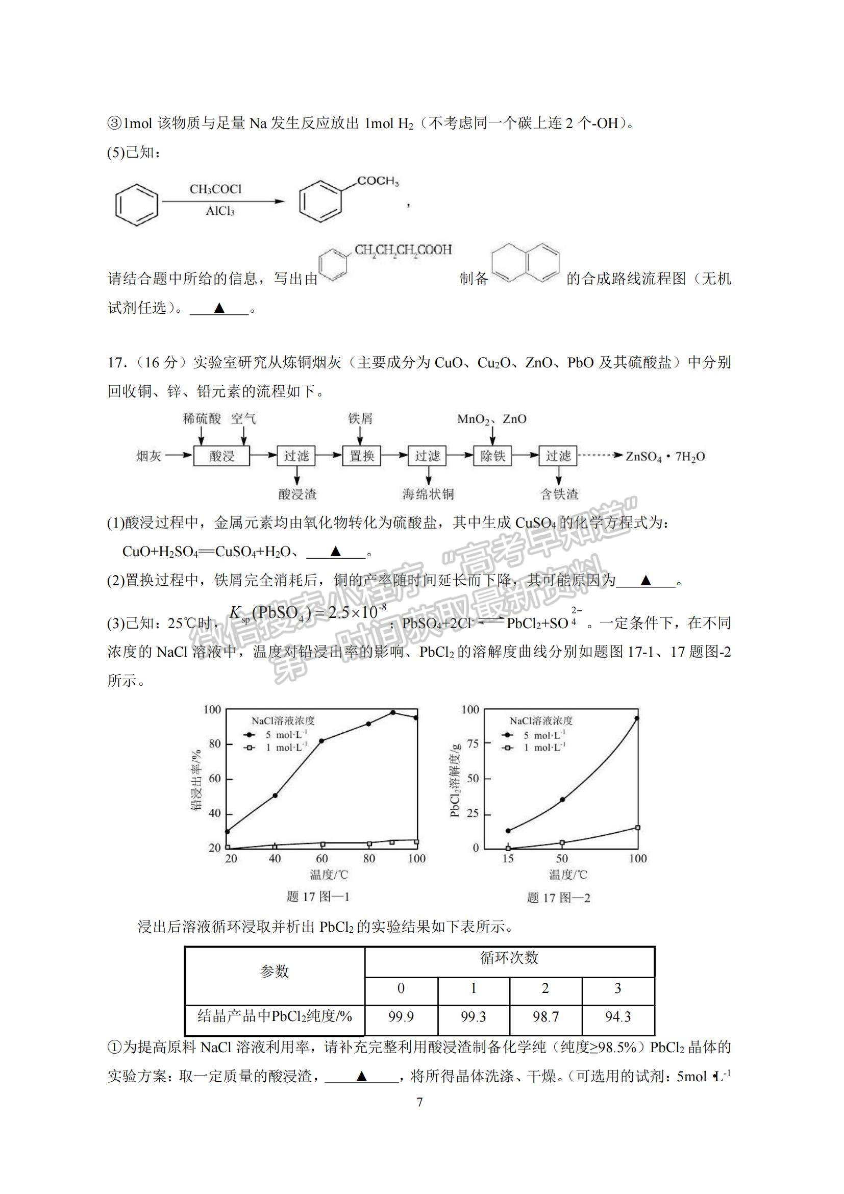 2023江蘇省南京師范大學(xué)附屬中學(xué)高三一模適應(yīng)性考試化學(xué)試題及參考答案