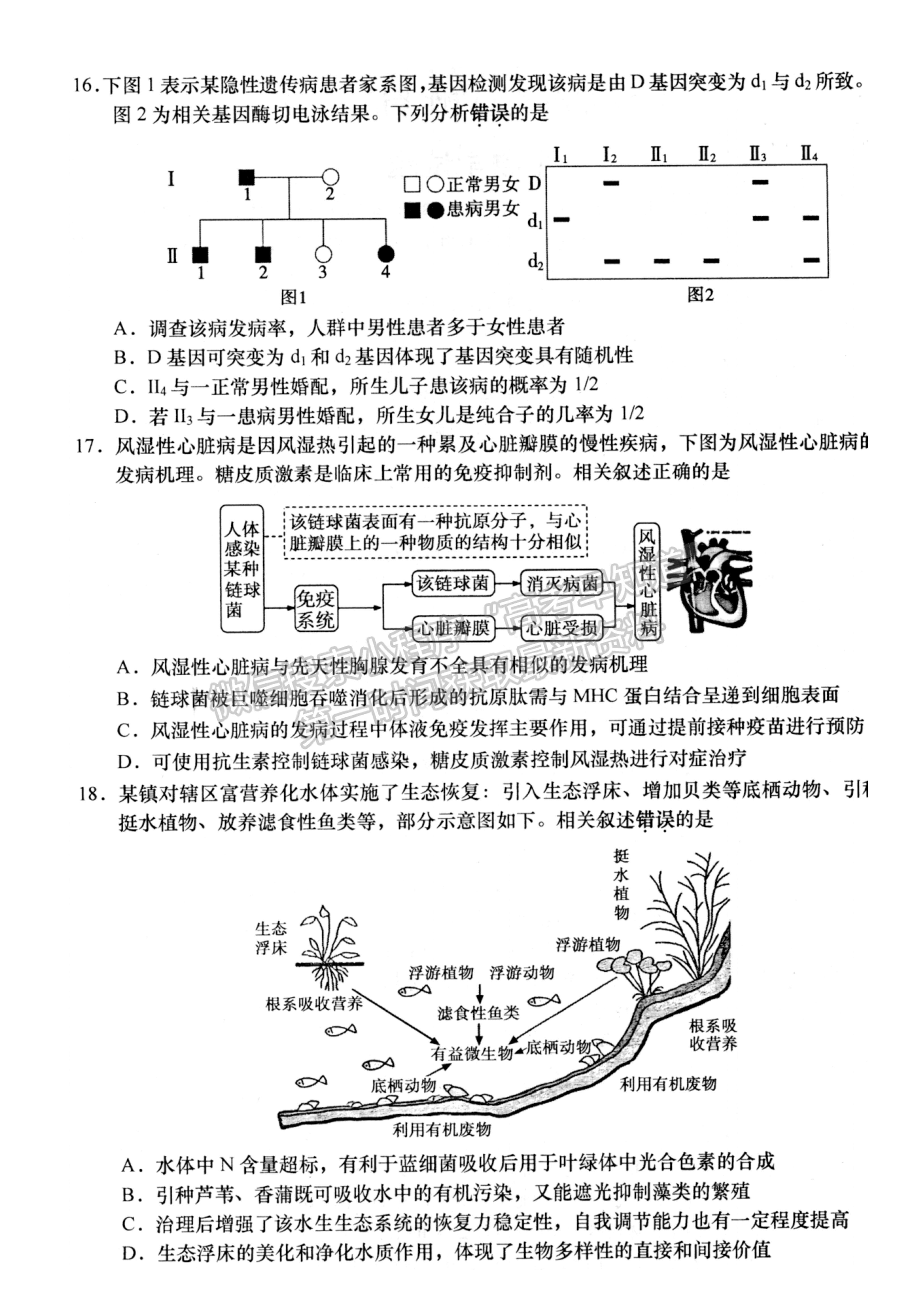 2023屆江蘇如皋高三第三次適應性調研（南通3.5模）生物試題及答案