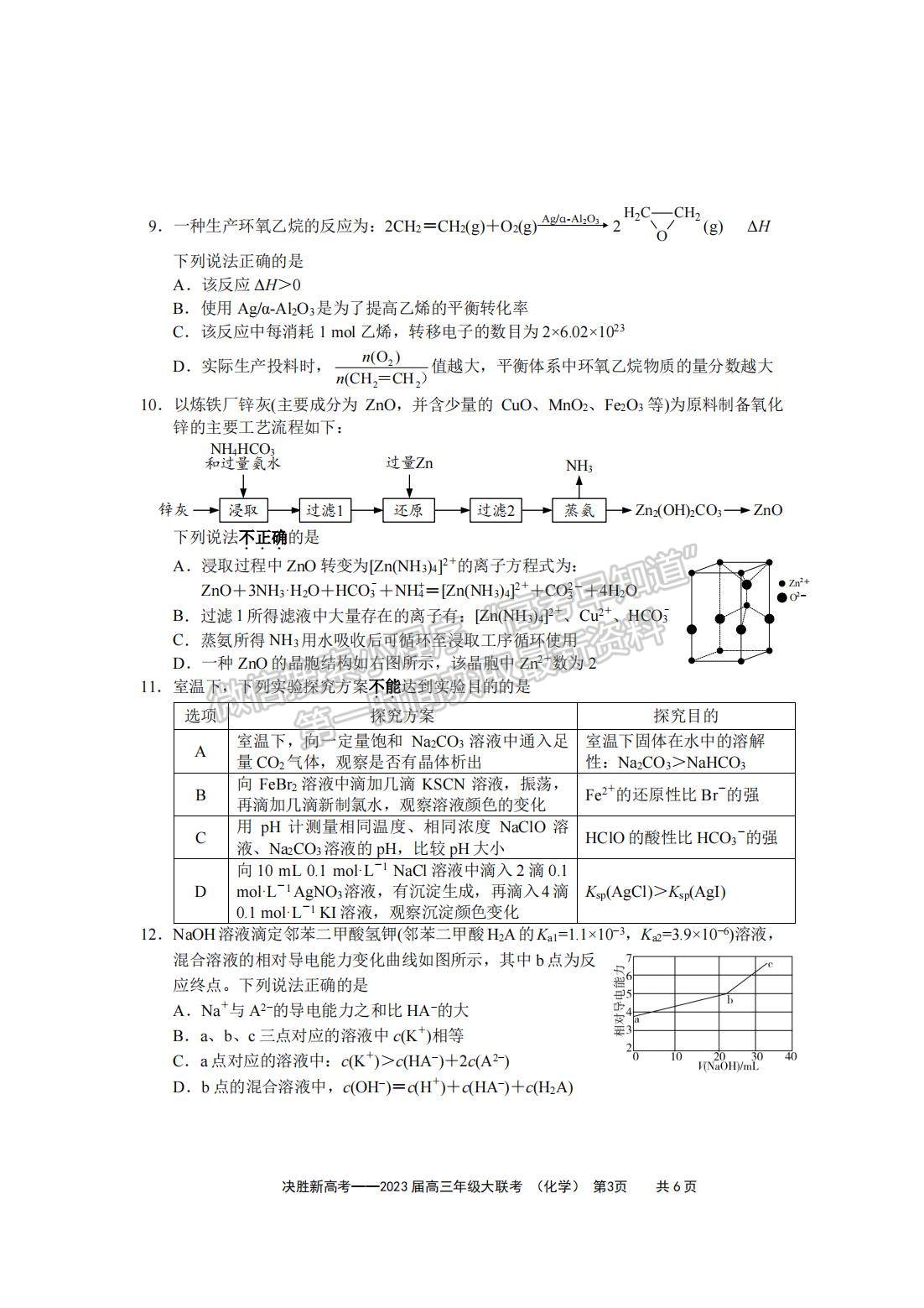 2023届江苏高三5月决胜新高考大联考化学试题及参考答案