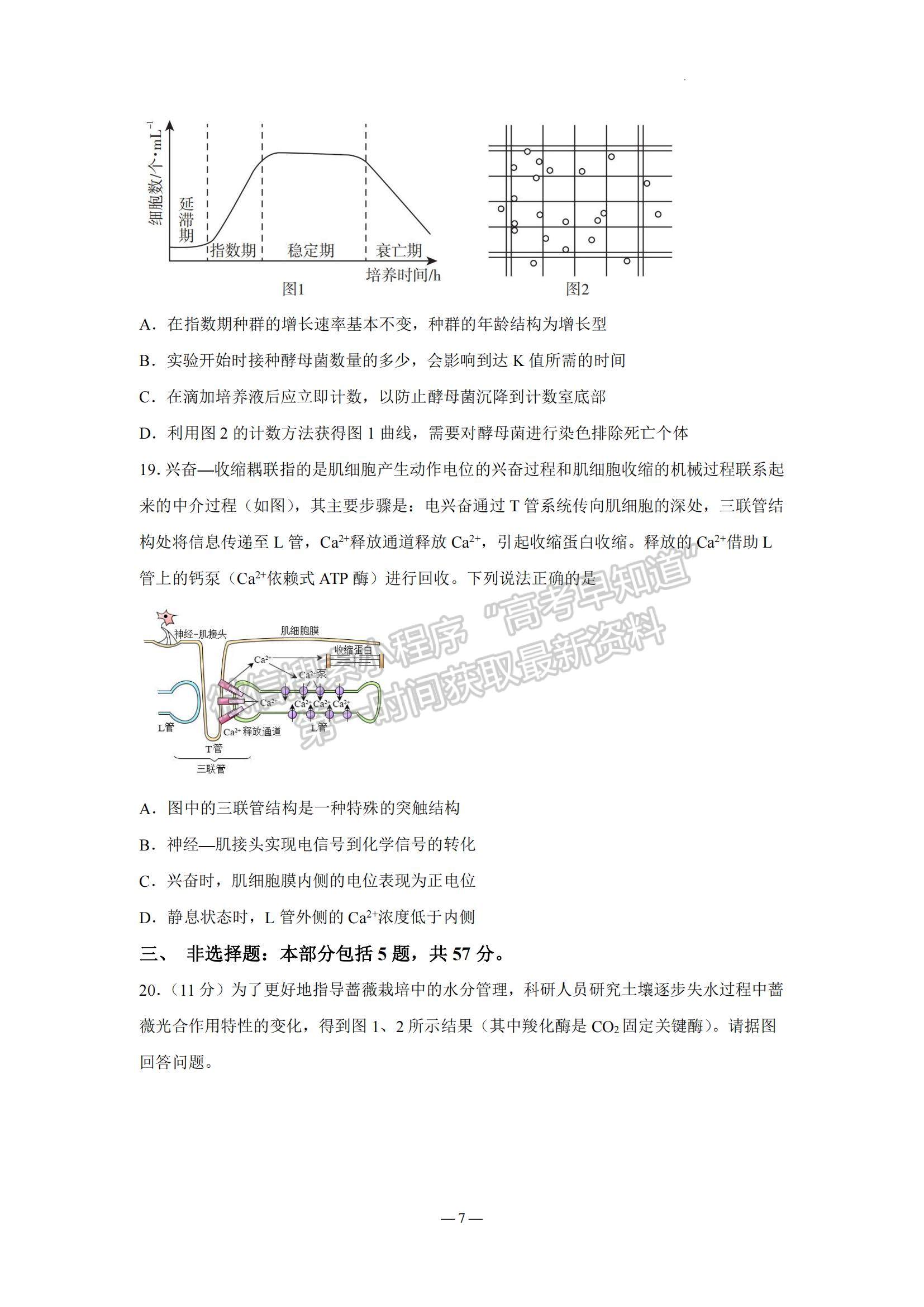 2023江蘇省南京市中華中學(xué)、南京師范大學(xué)附屬中學(xué)江寧分校等2校高三一模生物試題及參考答案