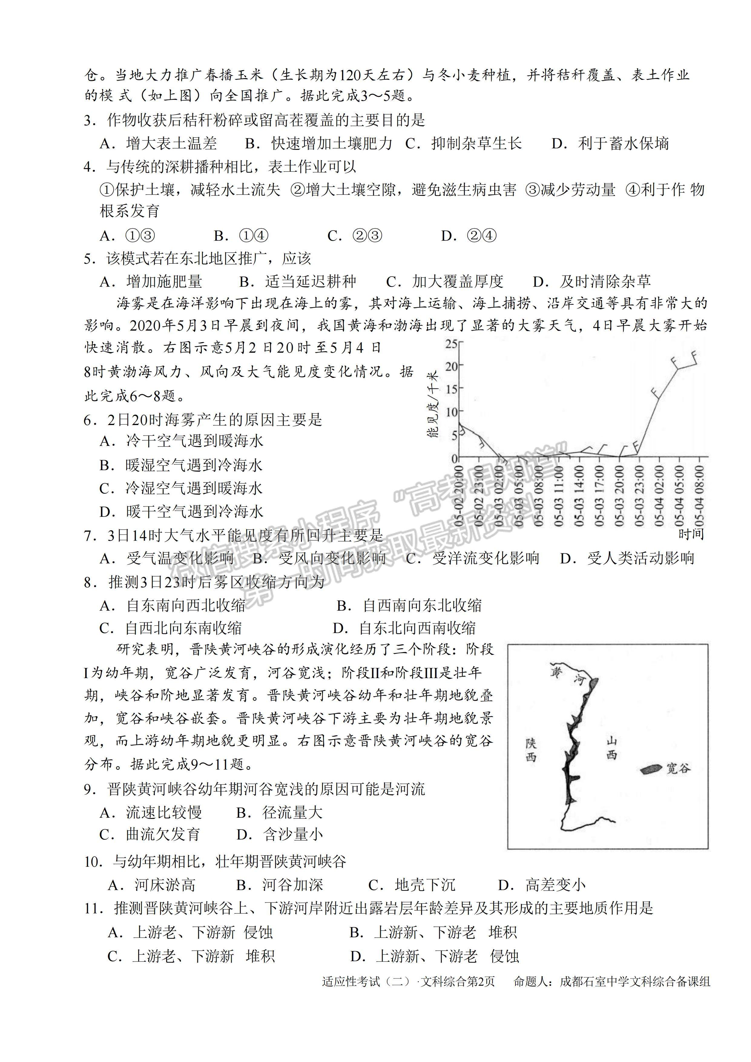 2023成都石室中學(xué)高2023屆高考適應(yīng)性考試（二）文科綜合試題及答案