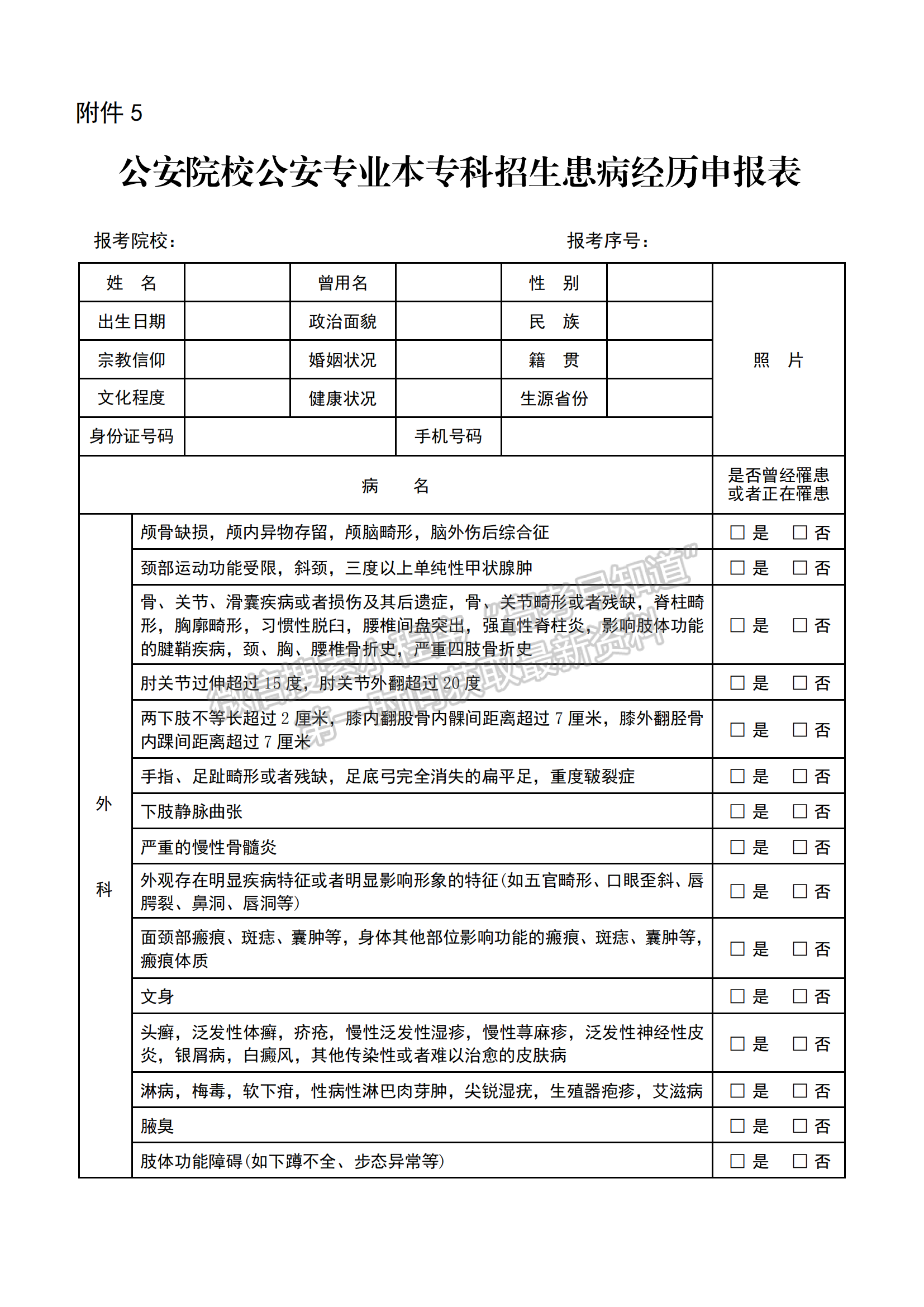 公安院校公安專業(yè)本?？普猩疾〗?jīng)歷申報表（2023年）