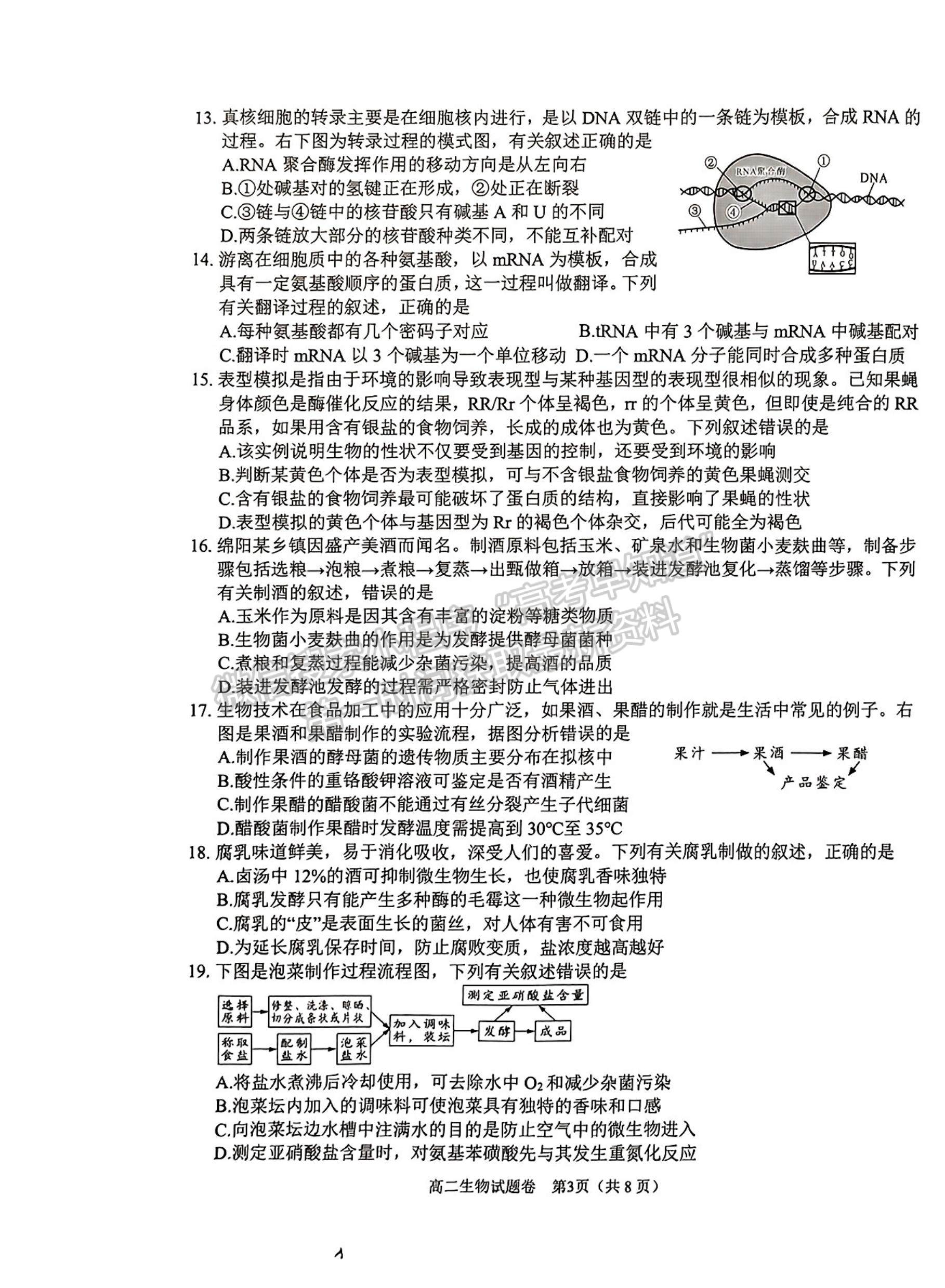 2024屆四川省綿陽市高中2022-2023學(xué)年高二下學(xué)期期末教學(xué)質(zhì)量測試生物試題