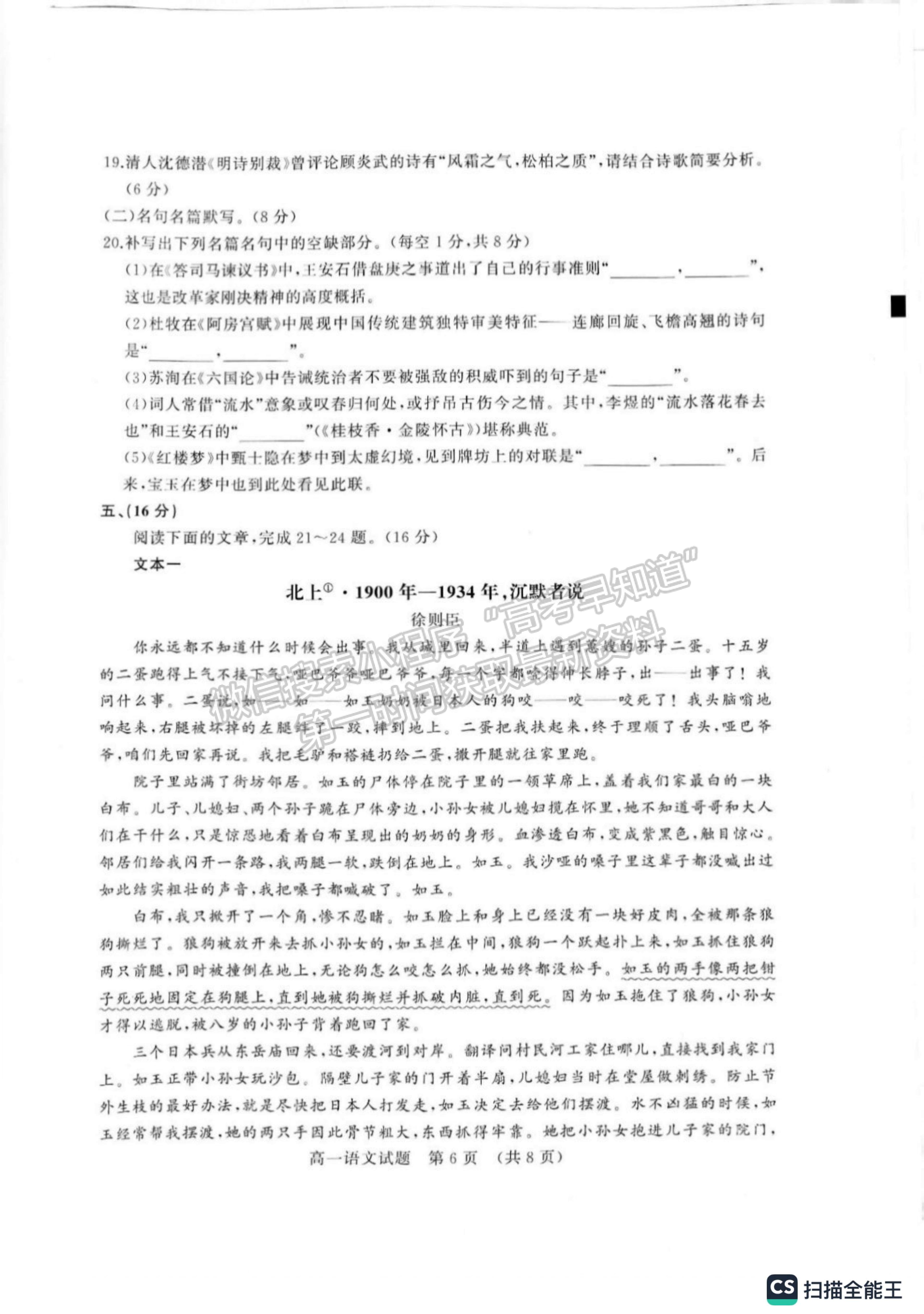 2023山東省濟(jì)南市高一下學(xué)期期末統(tǒng)考濟(jì)南語(yǔ)文試題及參考答案