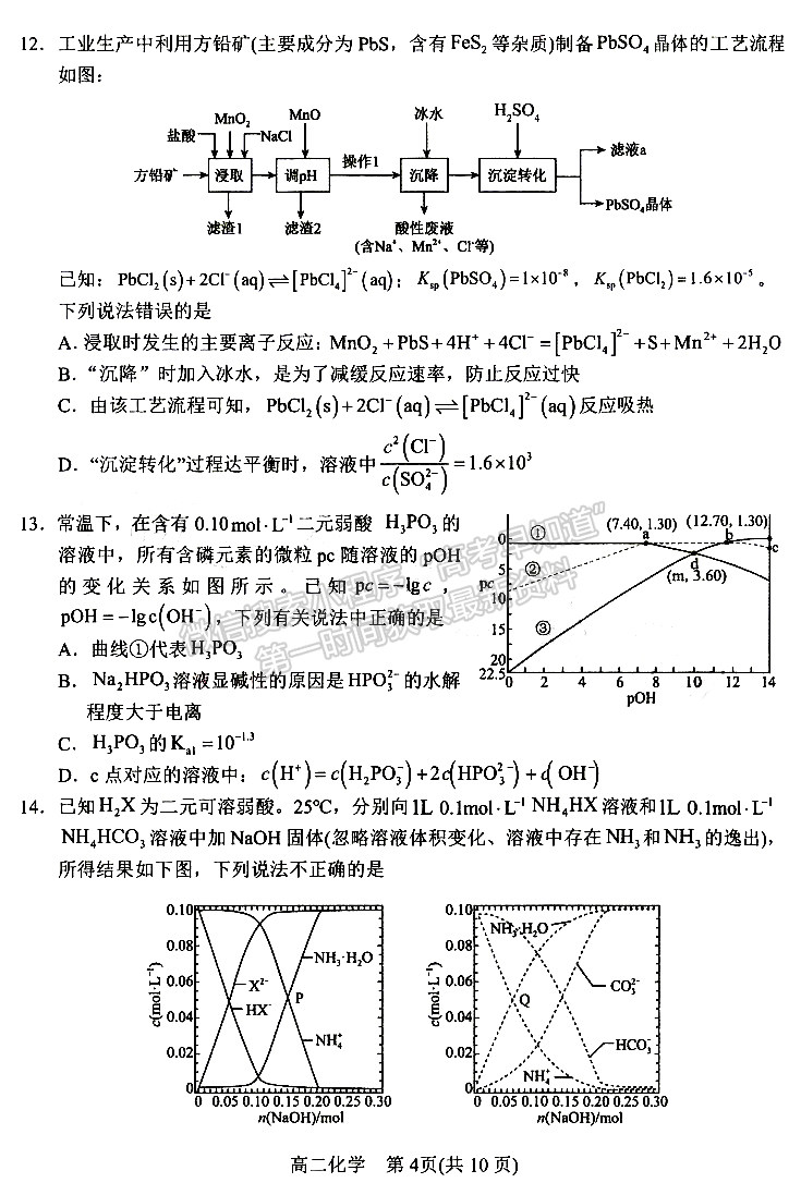 河南省南阳市2023年春期高中二年级期终质量评估化学试题及参考答案