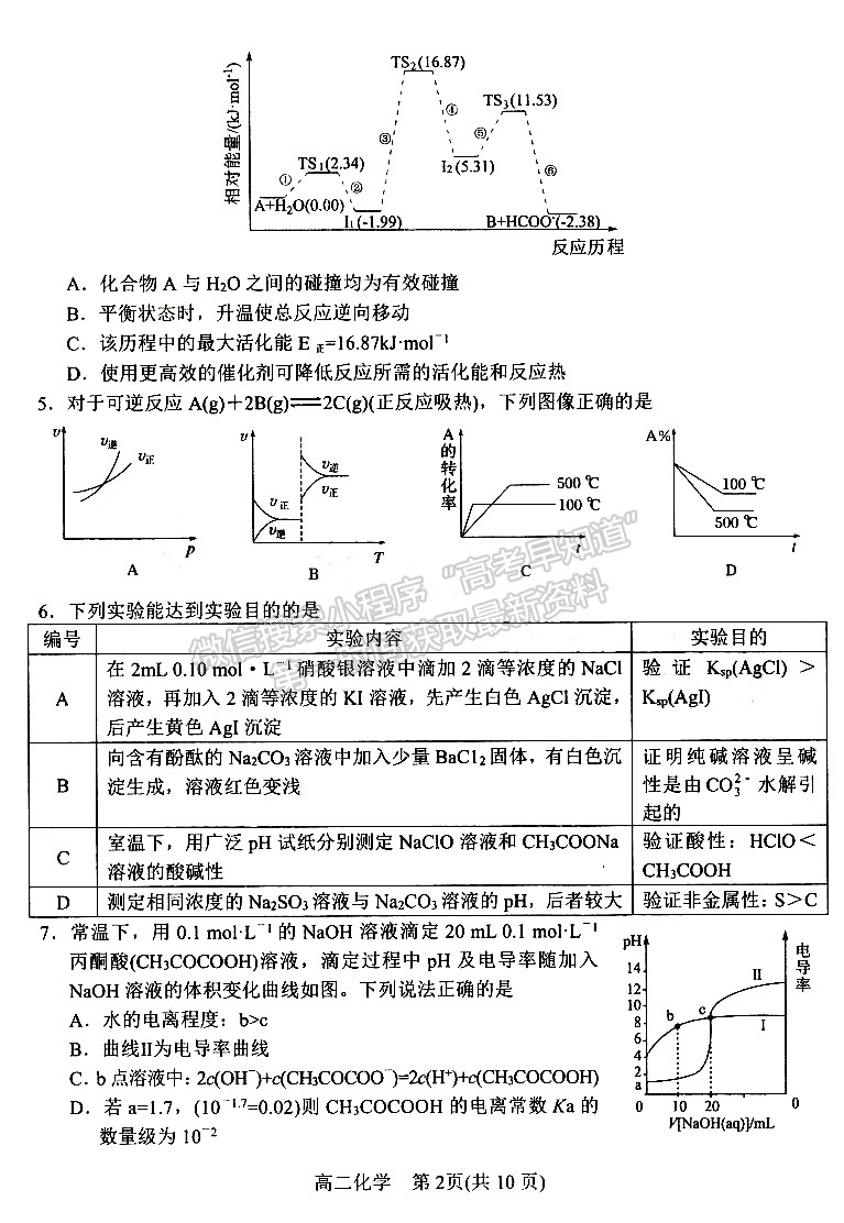 河南省南阳市2023年春期高中二年级期终质量评估化学试题及参考答案