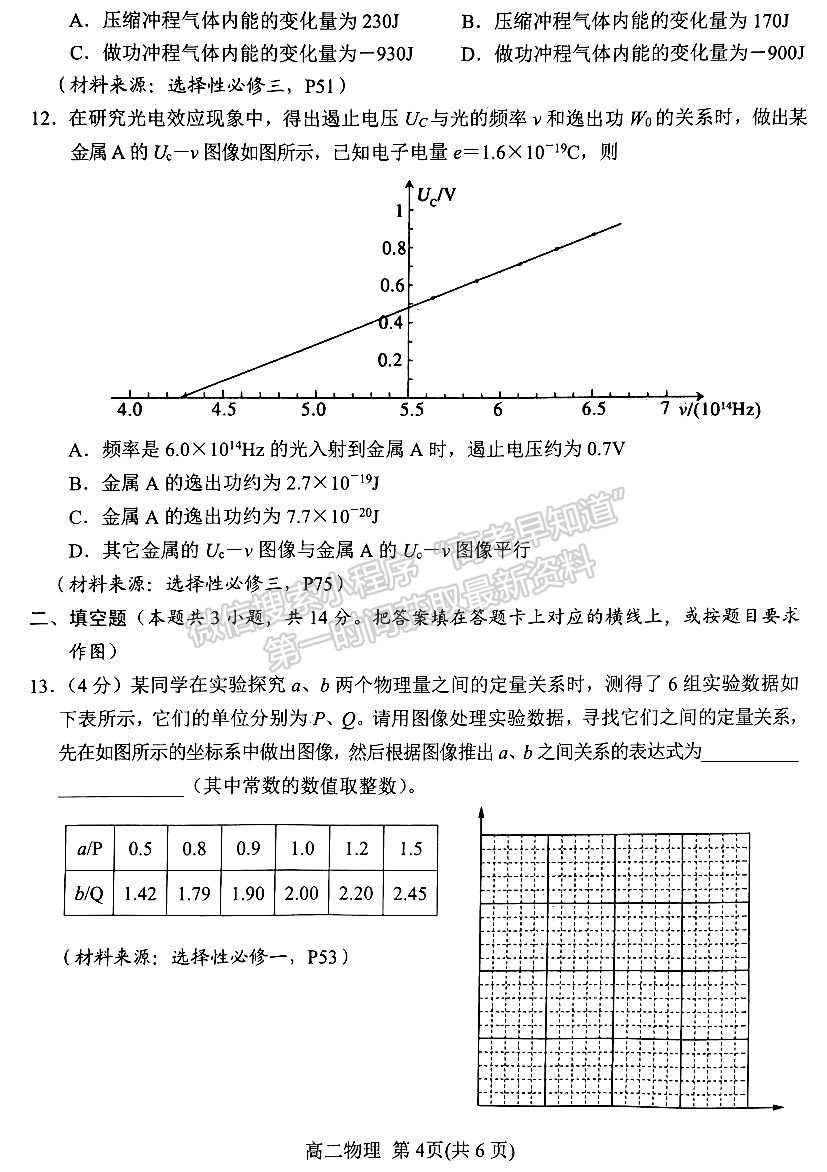 河南省南陽市2023年春期高中二年級期終質量評估物理試題及參考答案