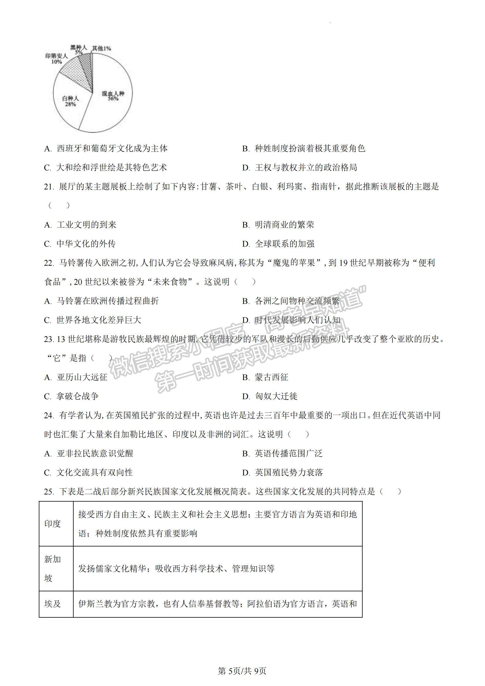 2023山東省濱州市高二下學(xué)期期末考試歷史試題及參考答案