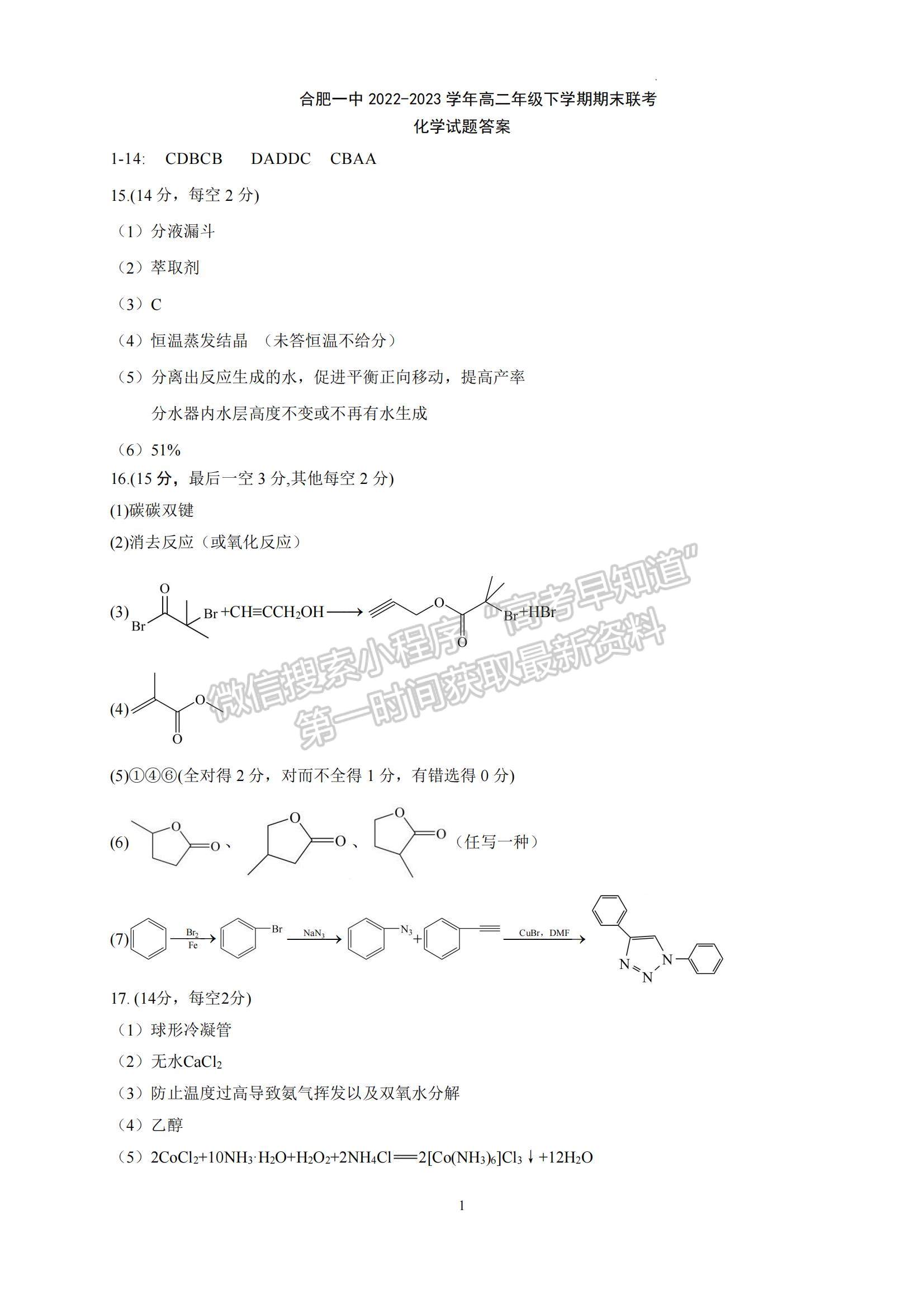 2023安徽省合肥一中高二下學(xué)期期末考試化學(xué)試卷及答案