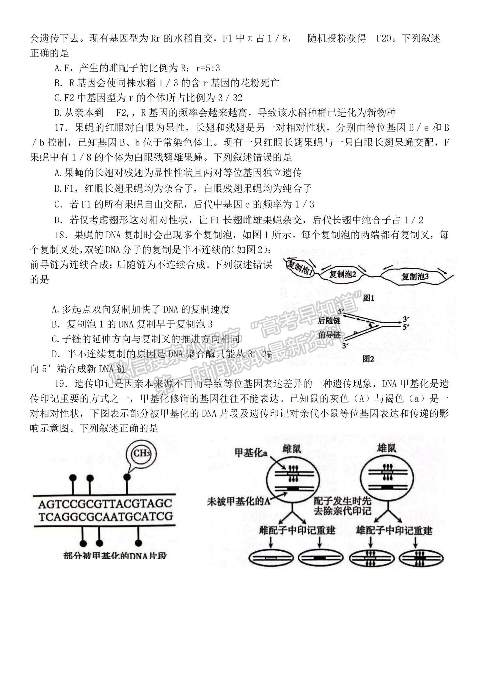 2023山東省泰安市高一下學(xué)期期末考試生物試題及參考答案