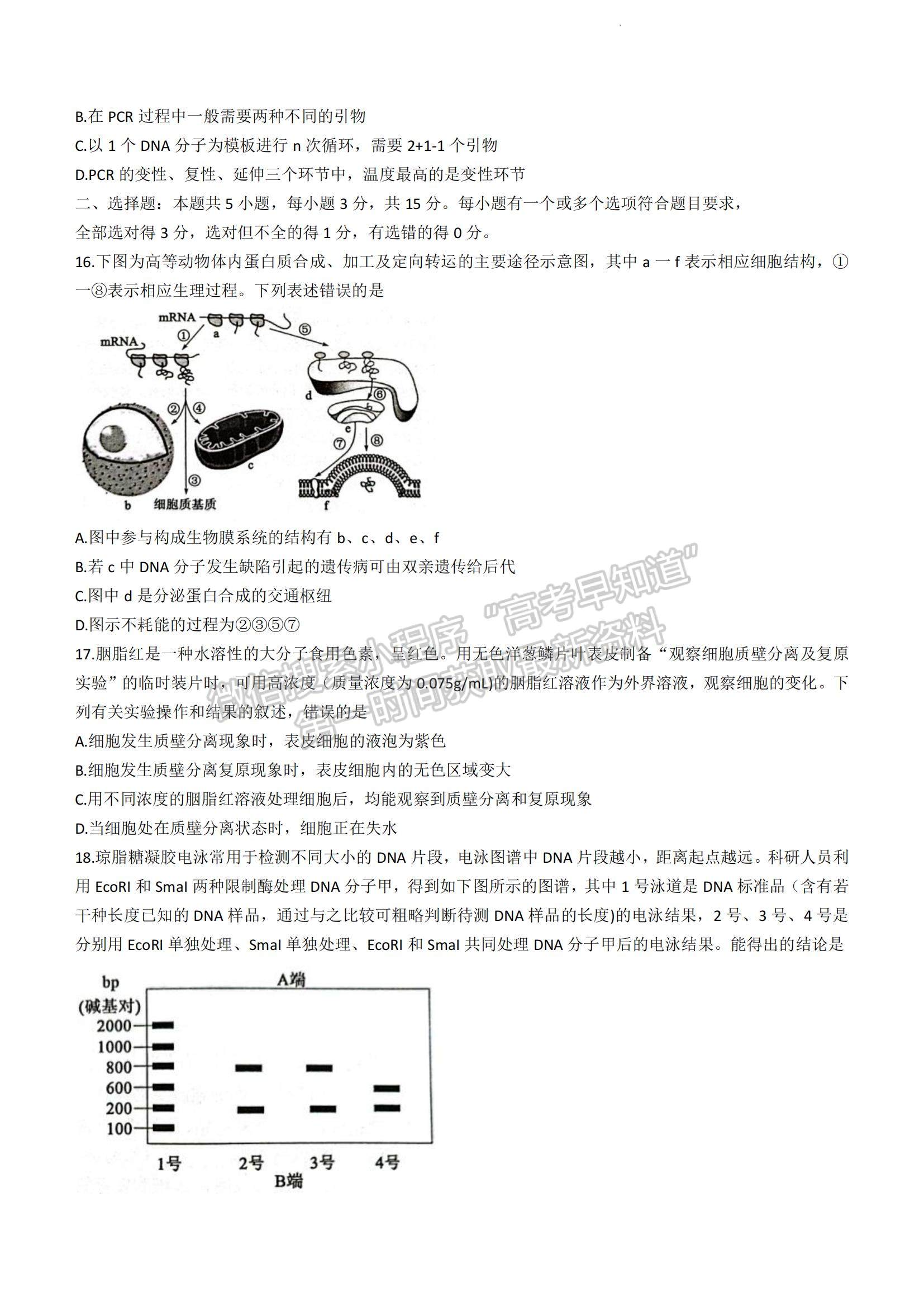 2023山東省棗莊市高二下學(xué)期期末考試生物試題及參考答案