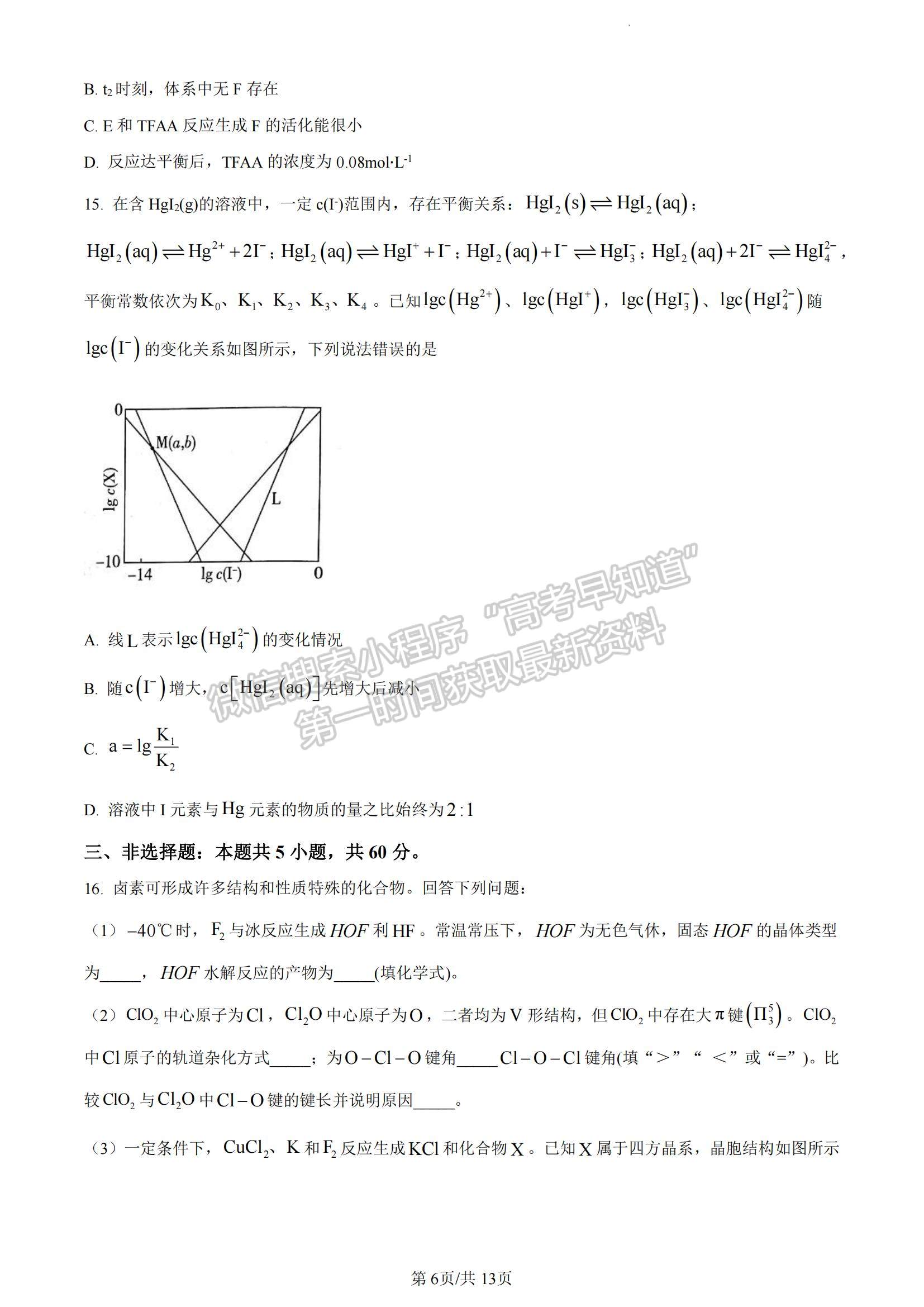 2023年山東省普通高中學(xué)業(yè)水平等級考試化學(xué)試題及參考答案