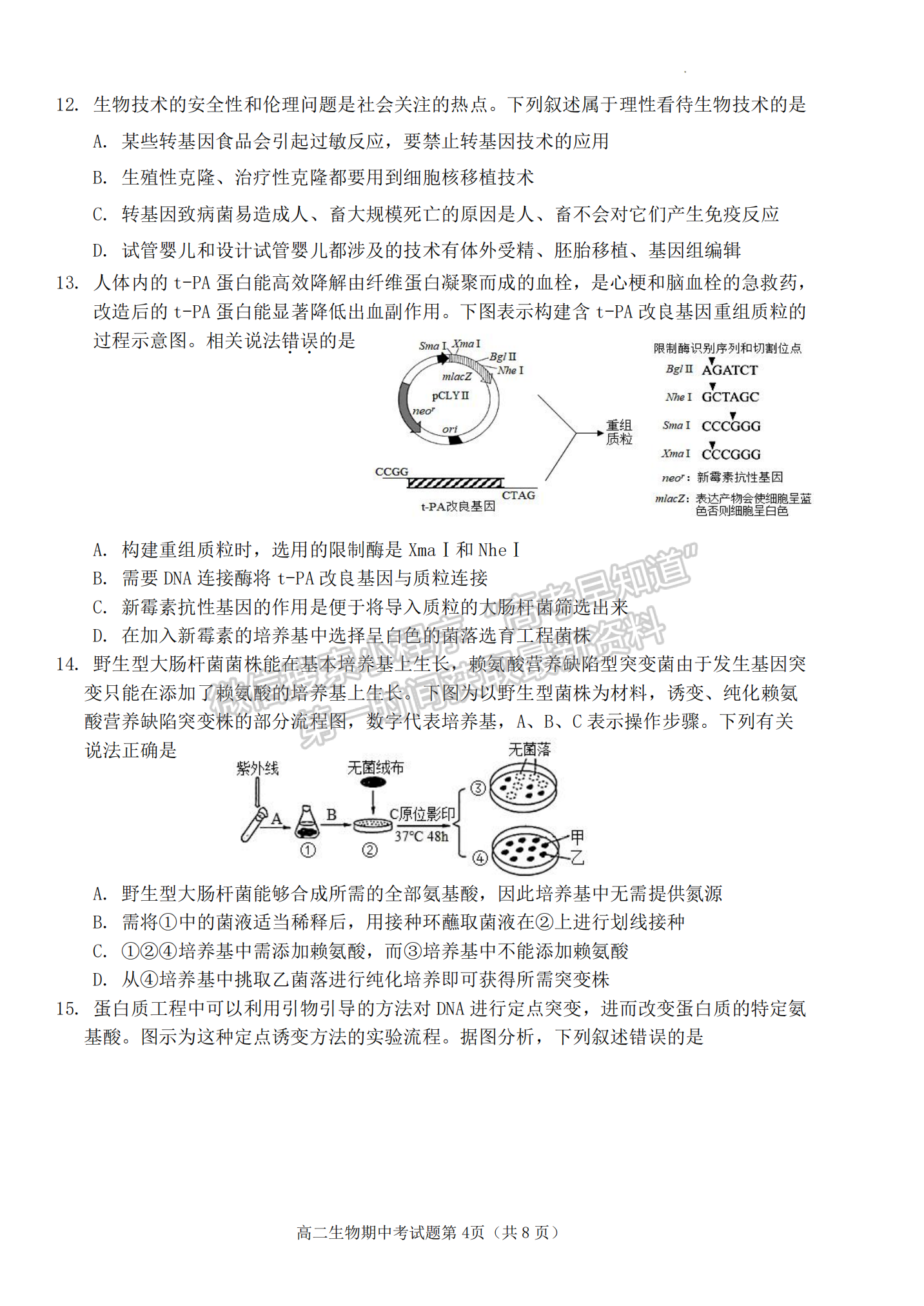 福建省南平市浦城縣2022-2023學年高二下學期期中考試生物試題及答案