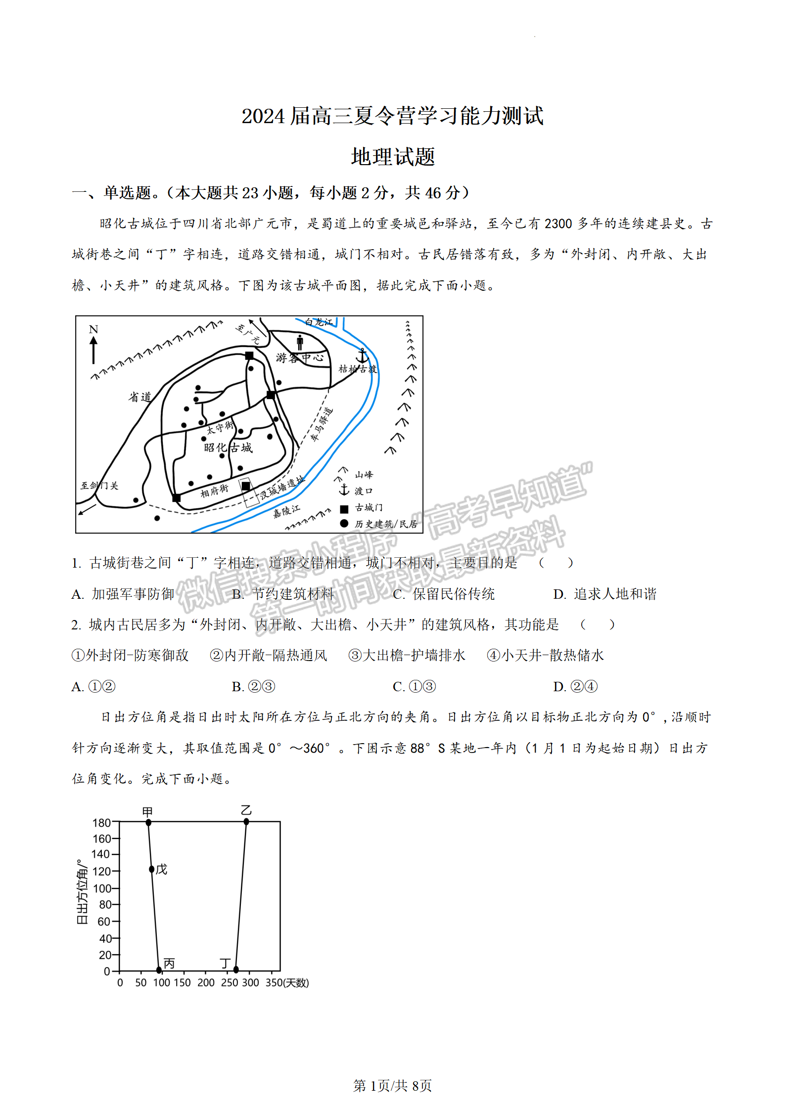 2024屆江蘇省華羅庚中學(xué)高三夏令營學(xué)習(xí)能力測試地理試題及答案