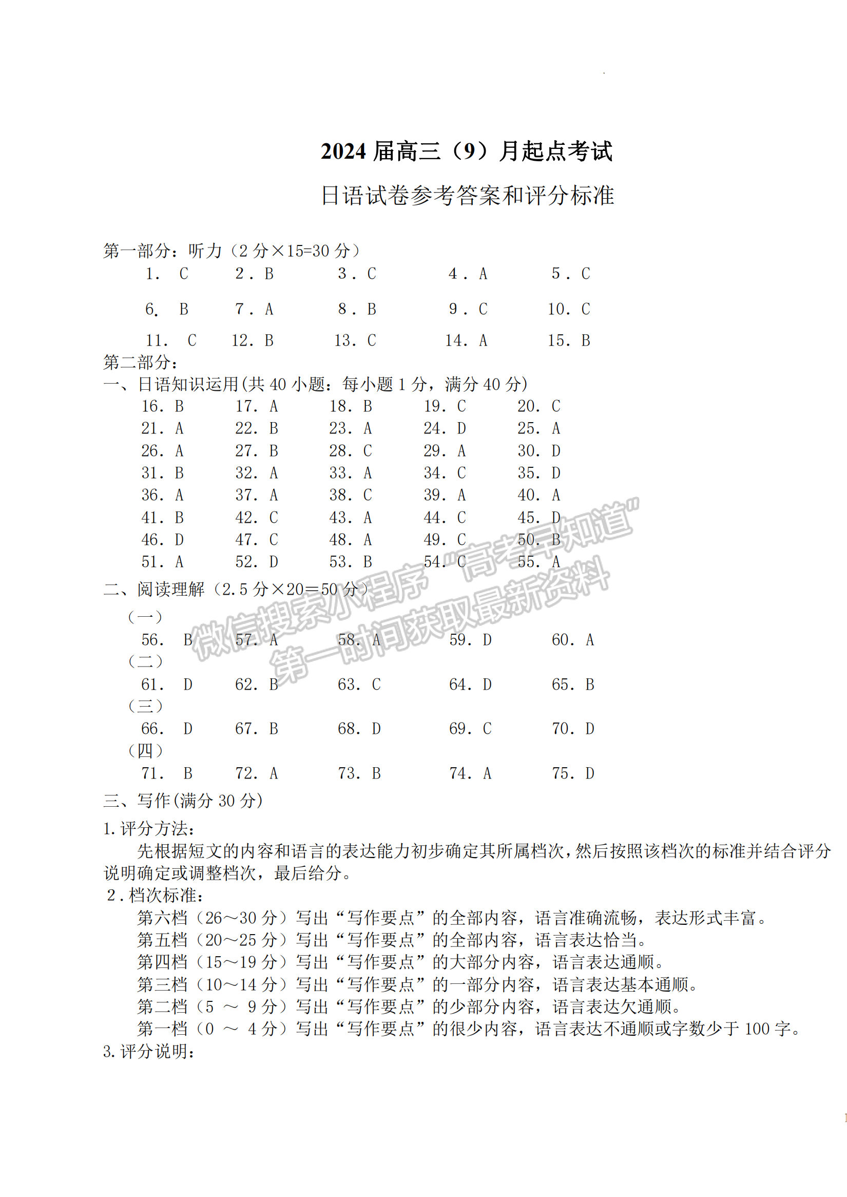 2024屆“宜荊荊恩”高三起點(diǎn)考試日語試卷及參考答案