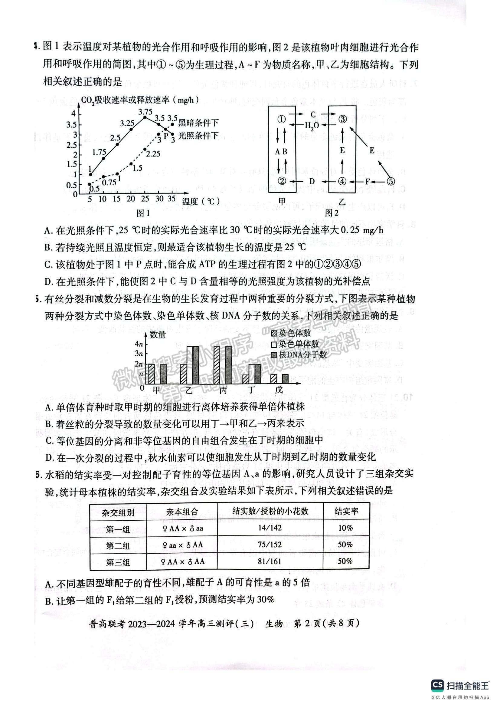 河南省普高联考2023-2024学年高三测评（三）生物试卷及参考答案