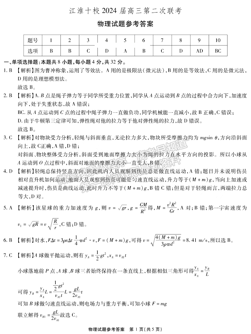 2024屆安徽省江淮十校高三上學(xué)期第二次聯(lián)考物理試題及參考答案