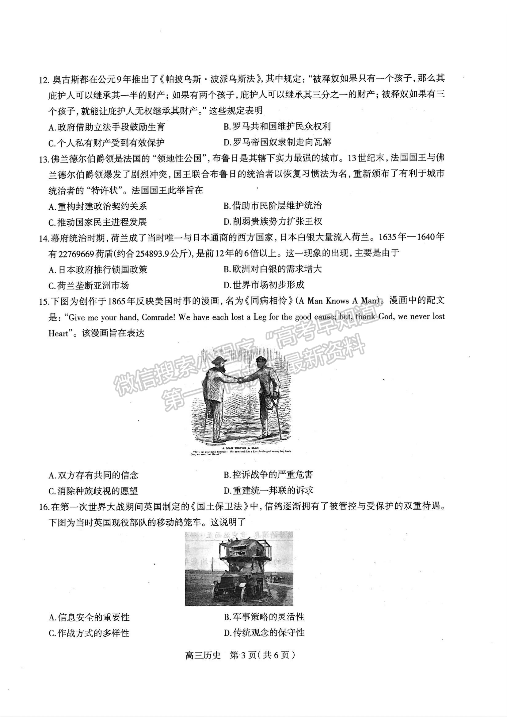 2024河北石家庄市高三11月质量摸底检测历史试卷及答案