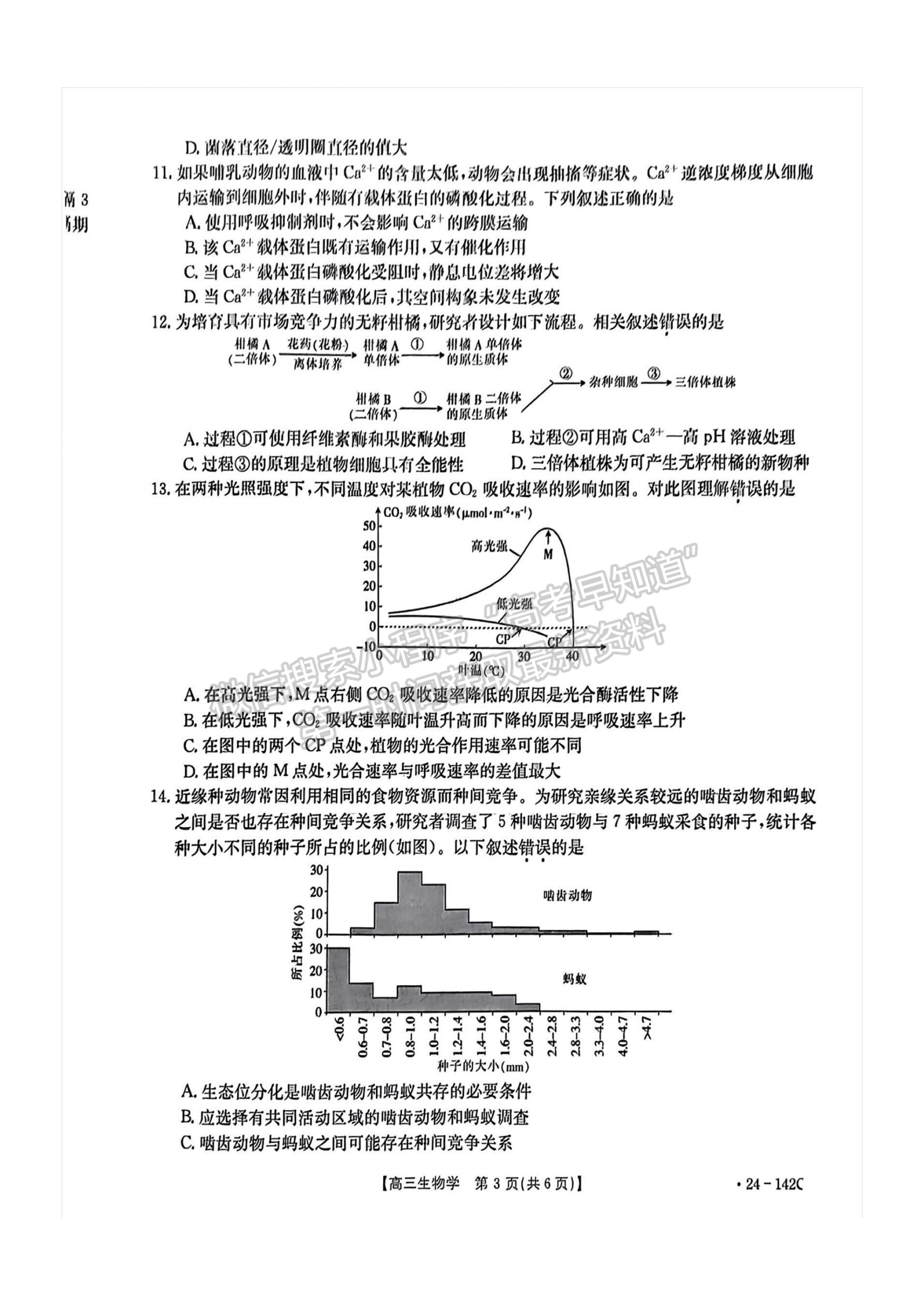 2024届广东省高三11月百校联考（24-142C）生物试题及答案