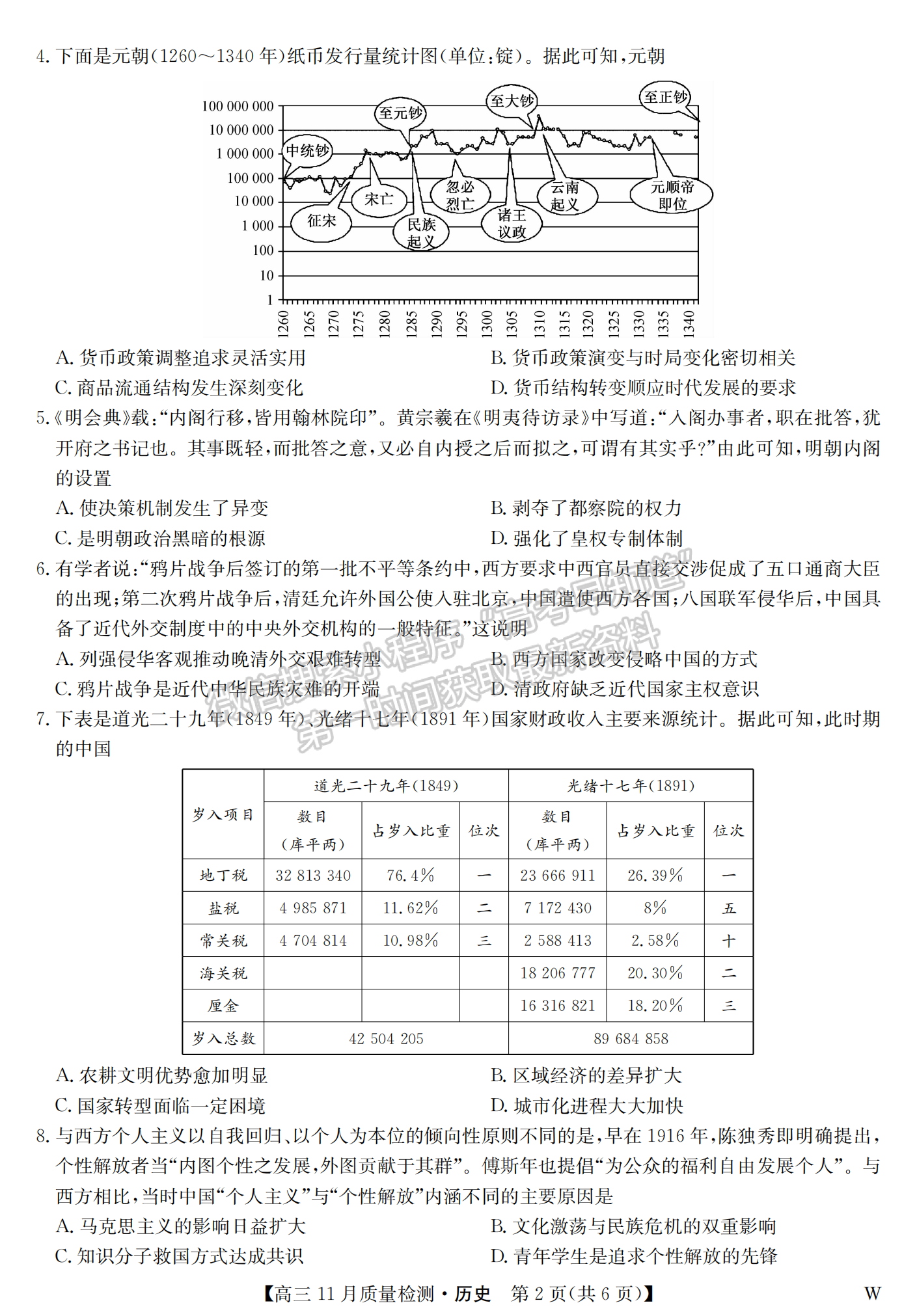 2024届湖北九师联盟高三11月质量检测历史试题及答案